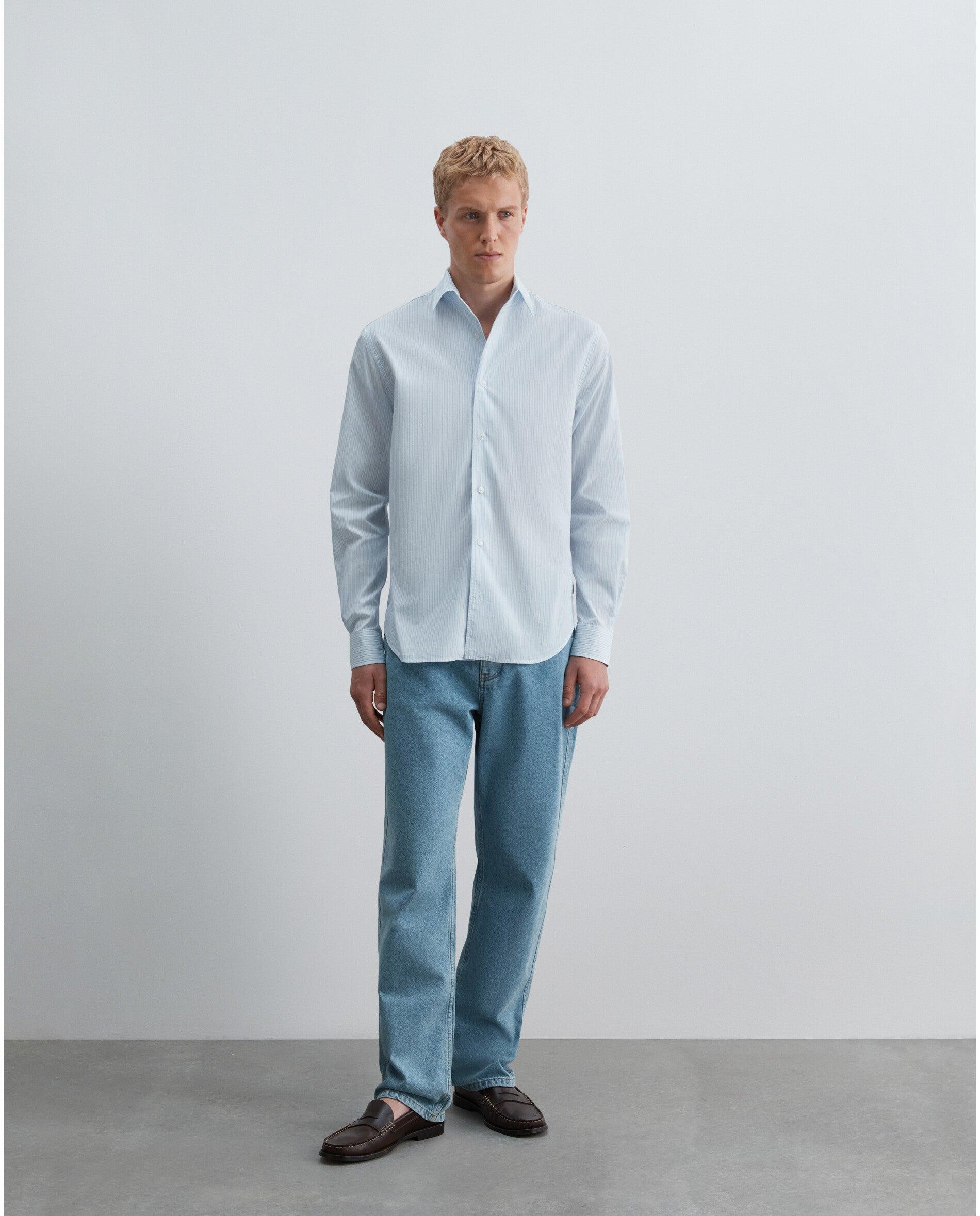 Camisa Regular Fit de Popelina Leve Azul-3
