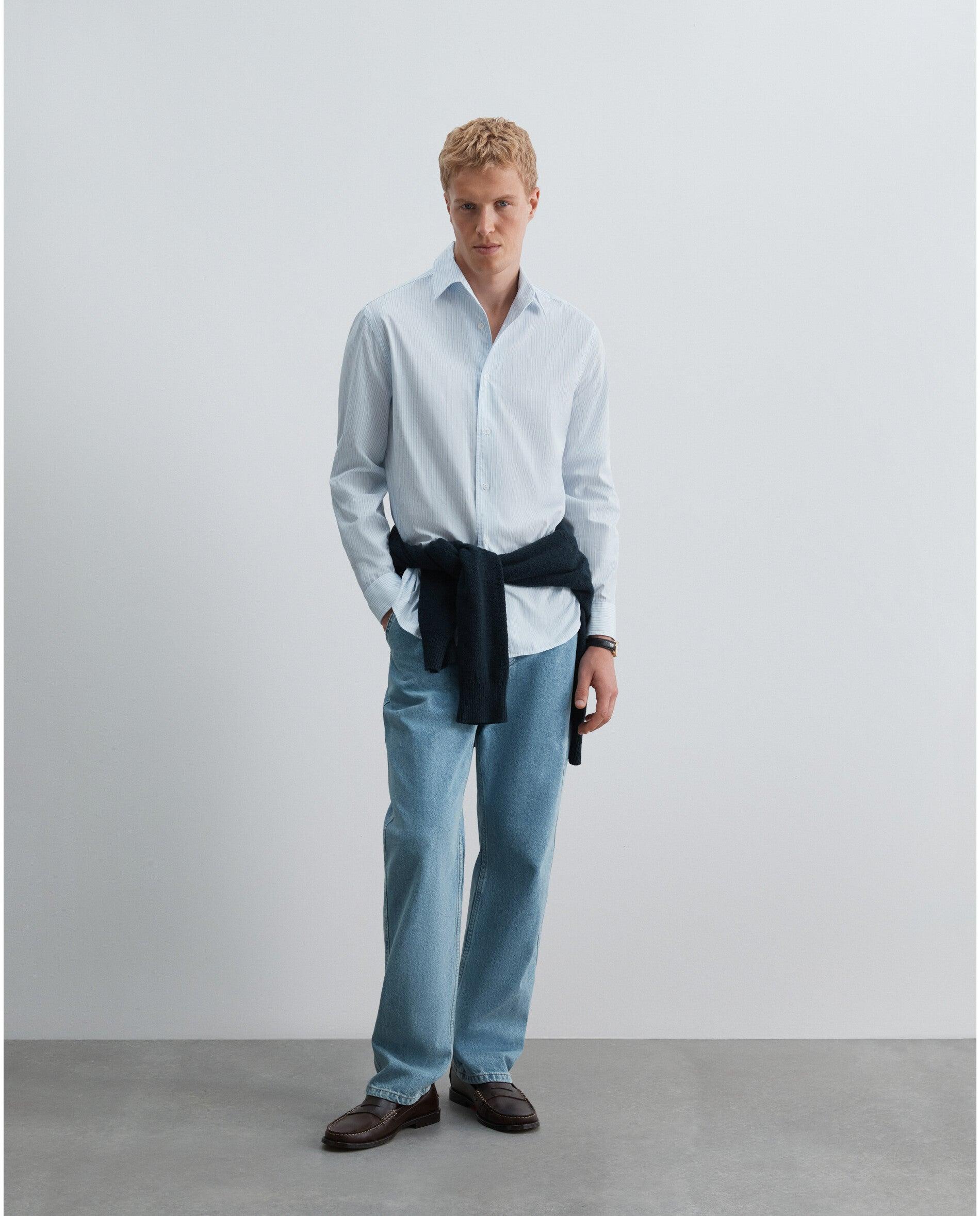 Camisa Regular Fit de Popelina Leve Azul-4