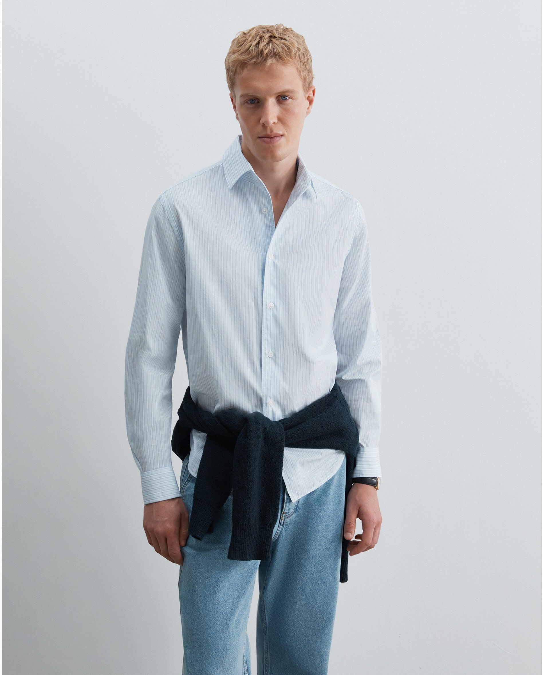 Camisa Regular Fit de Popelina Leve Azul-5