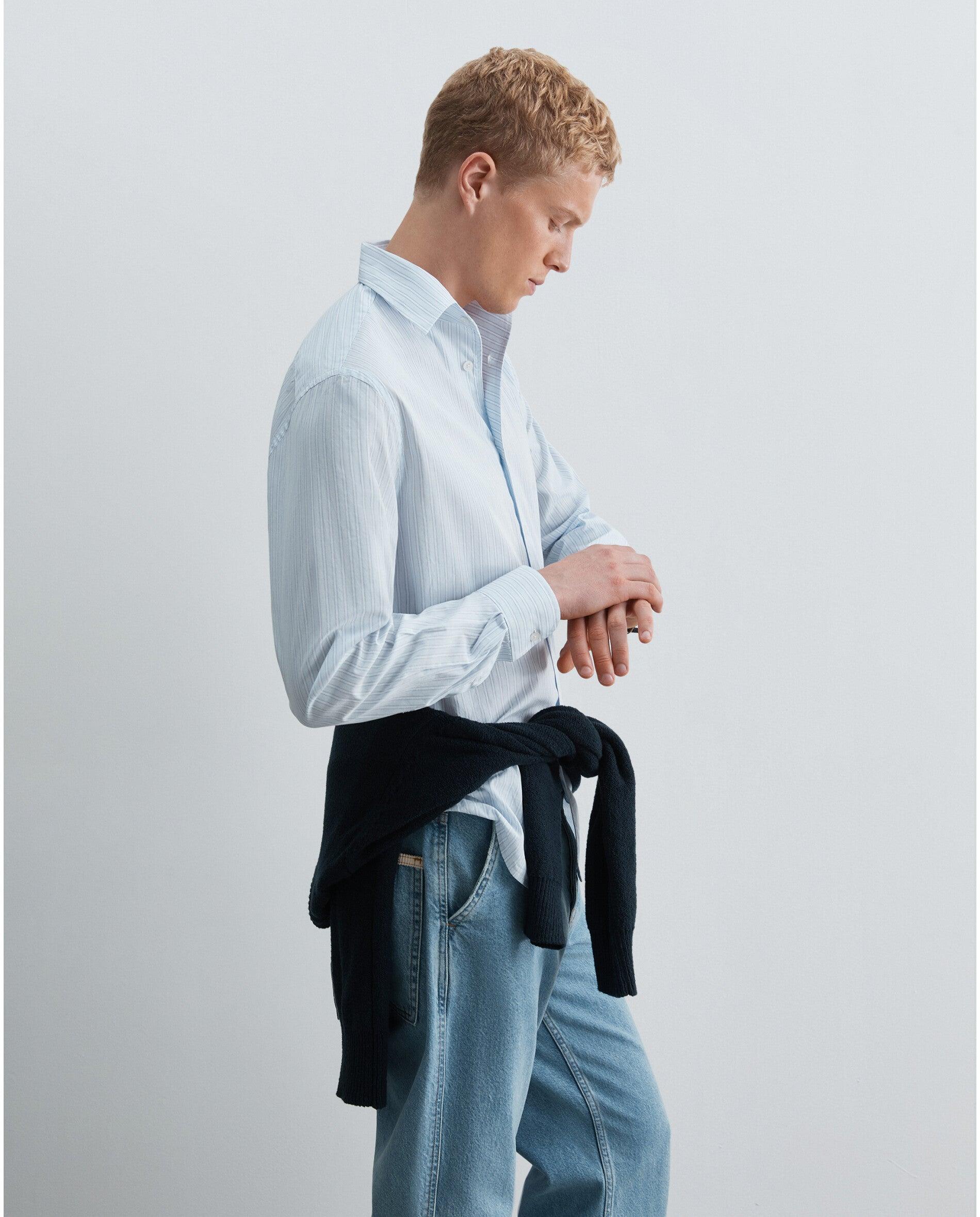 Camisa Regular Fit de Popelina Leve Azul-6