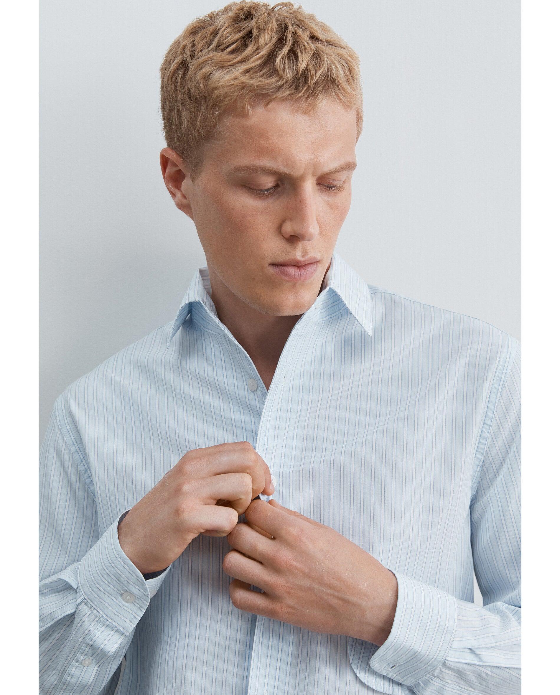 Camisa Regular Fit de Popelina Leve Azul-7