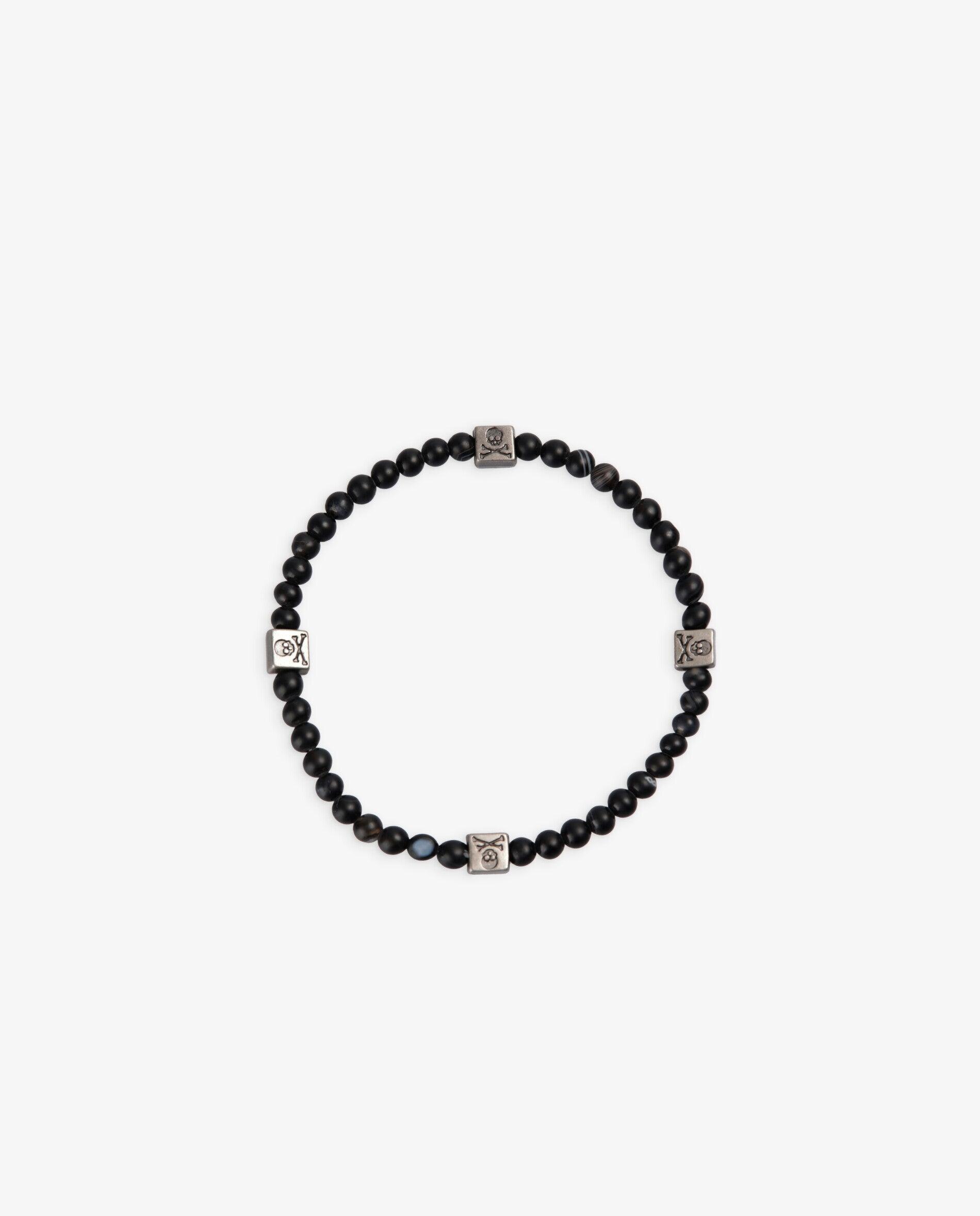 Pulseira Elástica de Contas Mini com Detalhes Metálicos Preto-2
