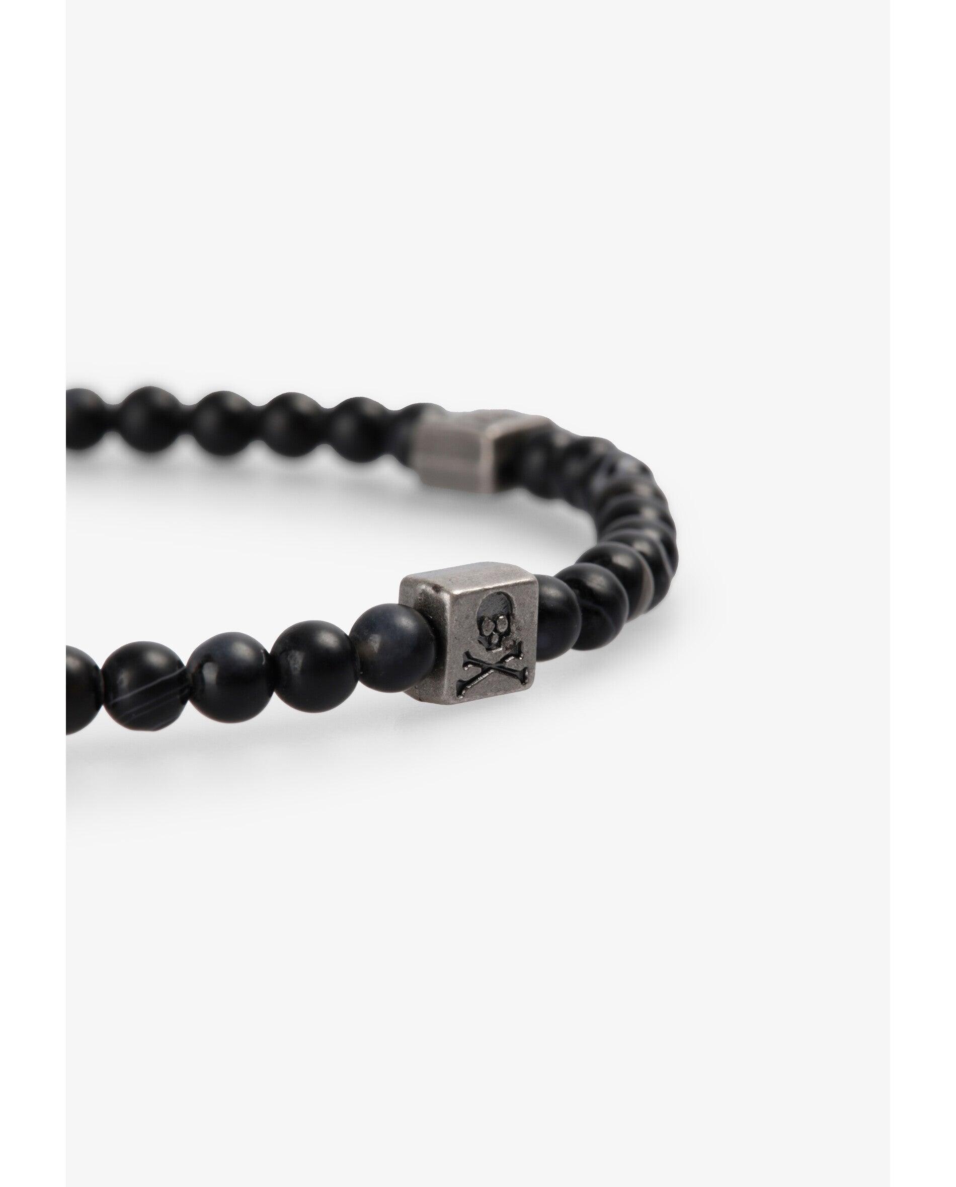 Pulseira Elástica de Contas Mini com Detalhes Metálicos Preto-3