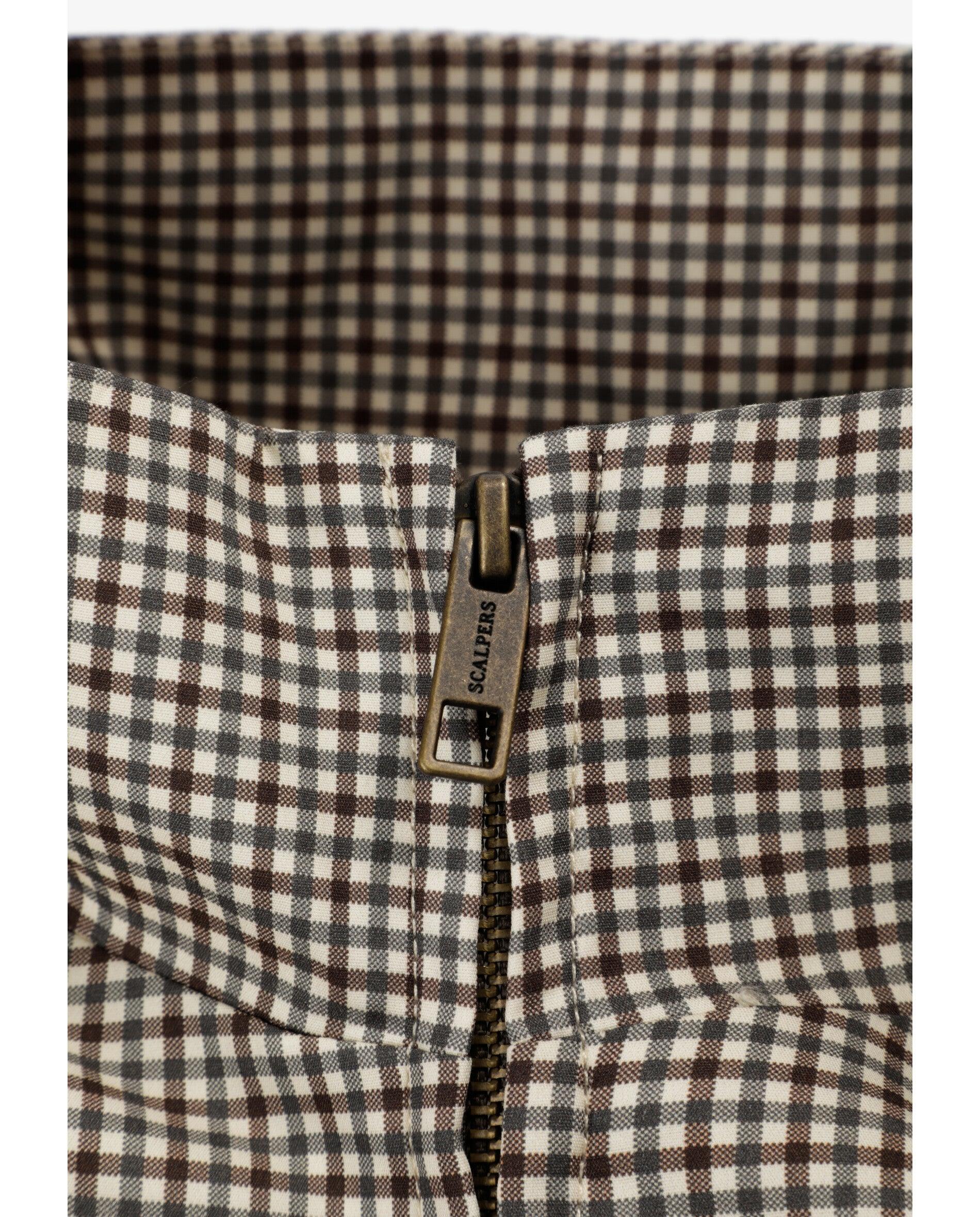 Blusão Aos Quadrados Vichy com Fecho Zip Castanho / Branco gasto-5