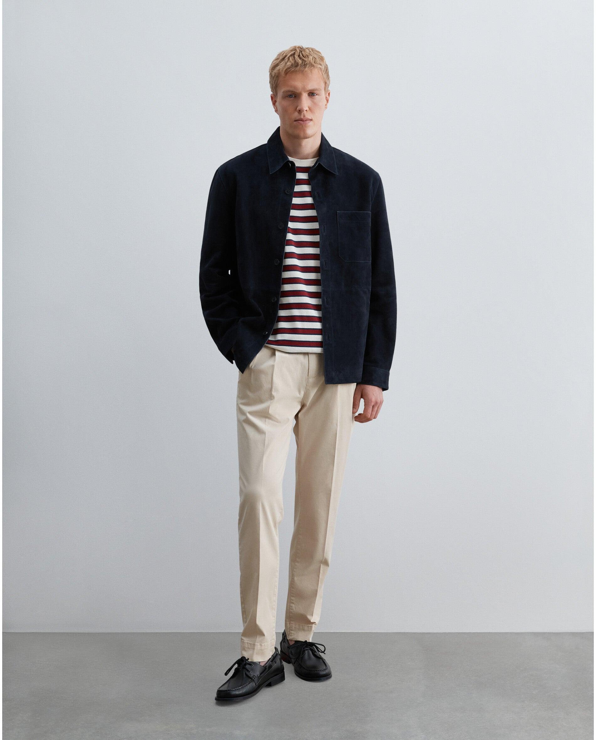 Sobrecamisa de Camurça com Bolso no Peito Navy-3