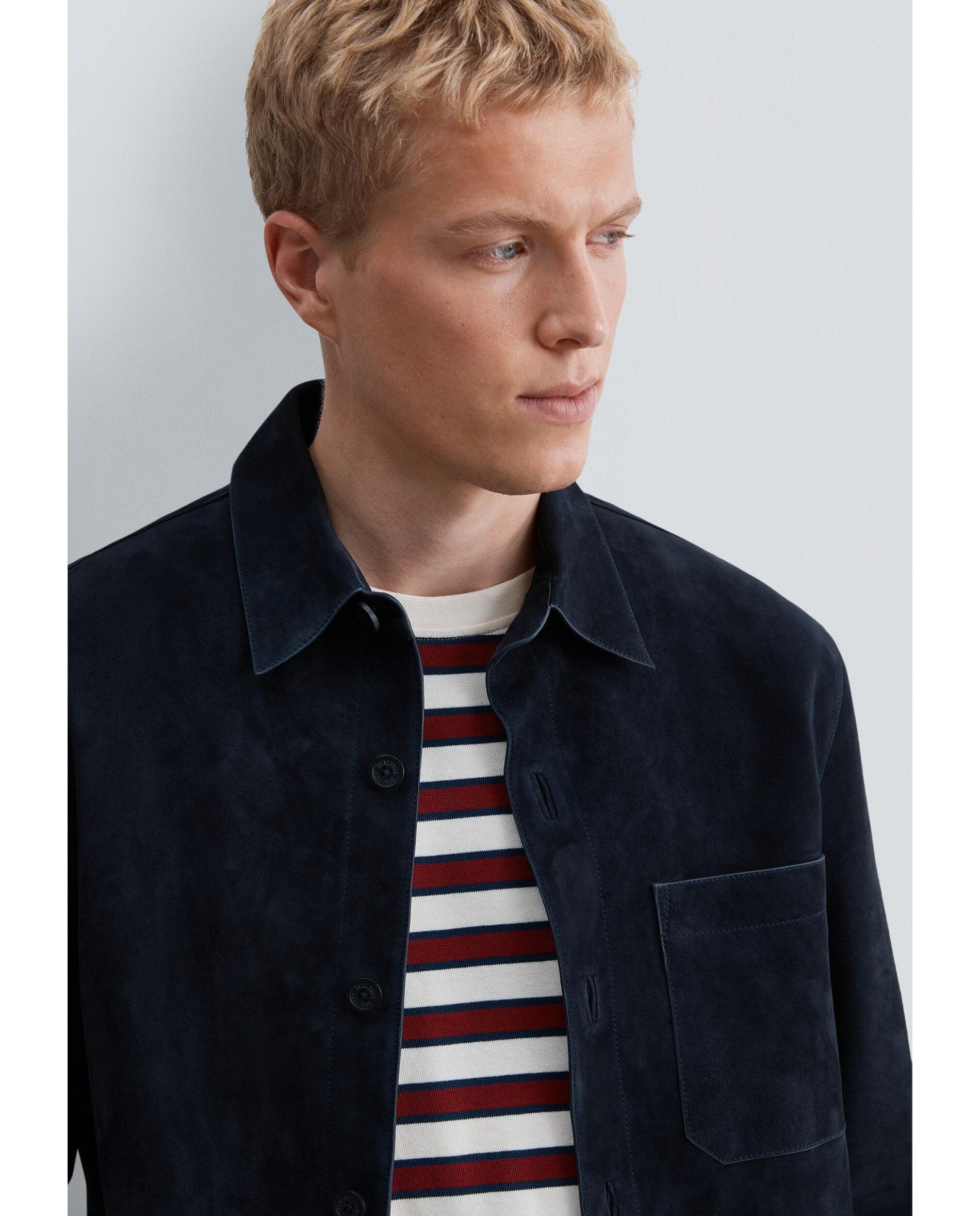 Sobrecamisa de Camurça com Bolso no Peito Navy-4