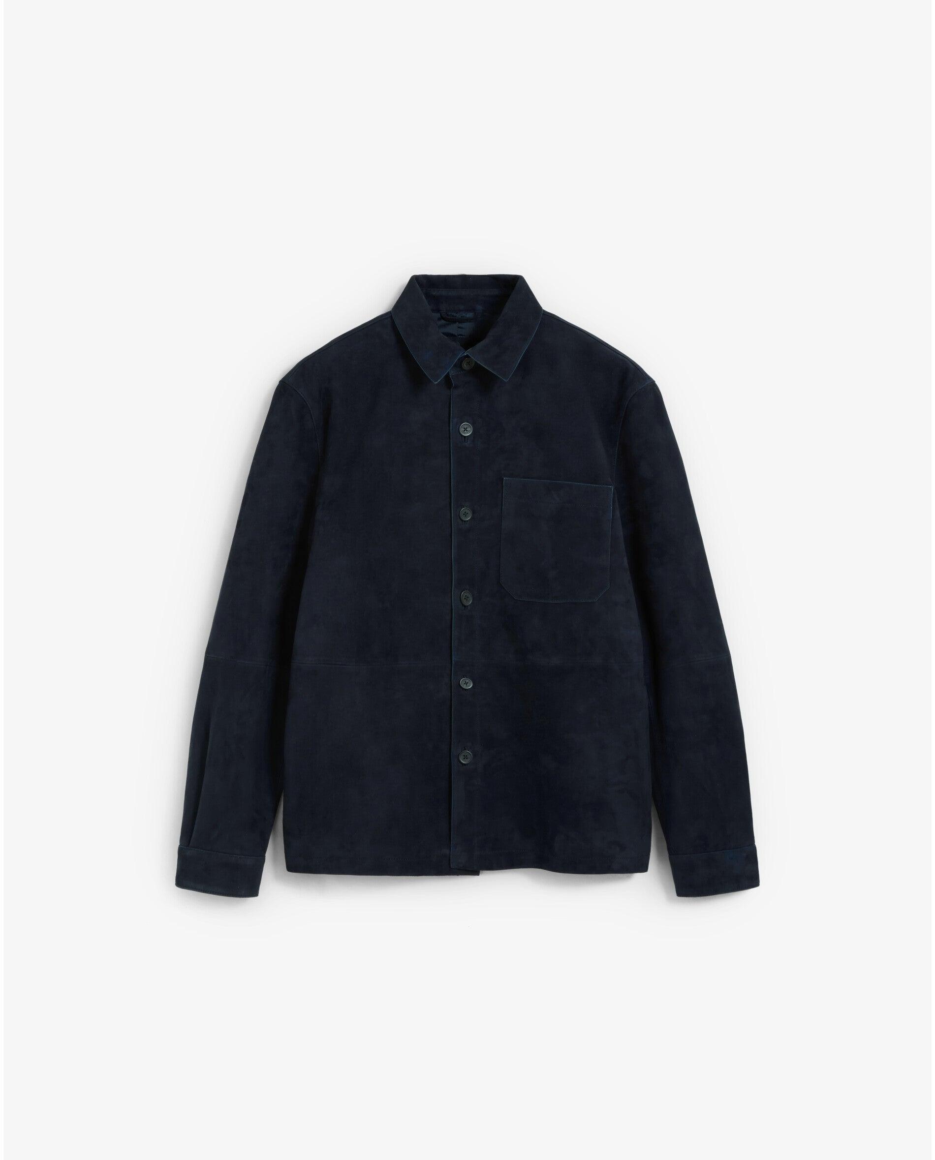 Sobrecamisa de Camurça com Bolso no Peito Navy-6