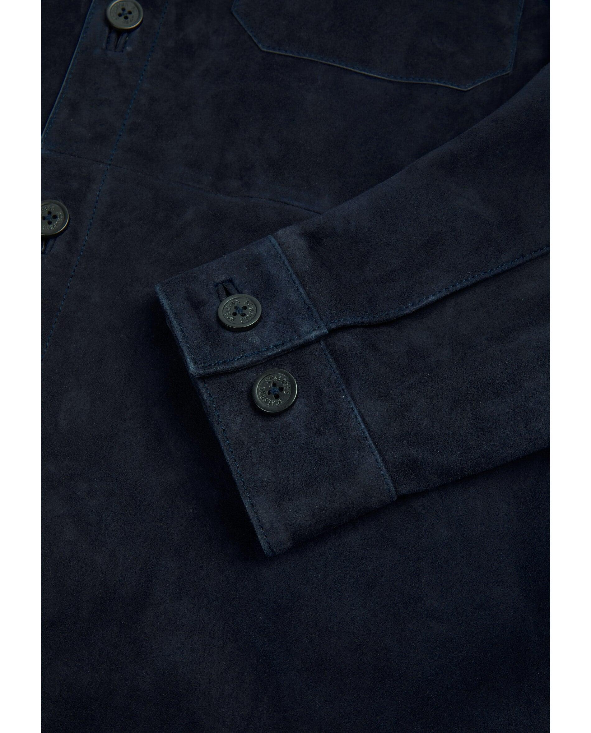 Sobrecamisa de Camurça com Bolso no Peito Navy-8