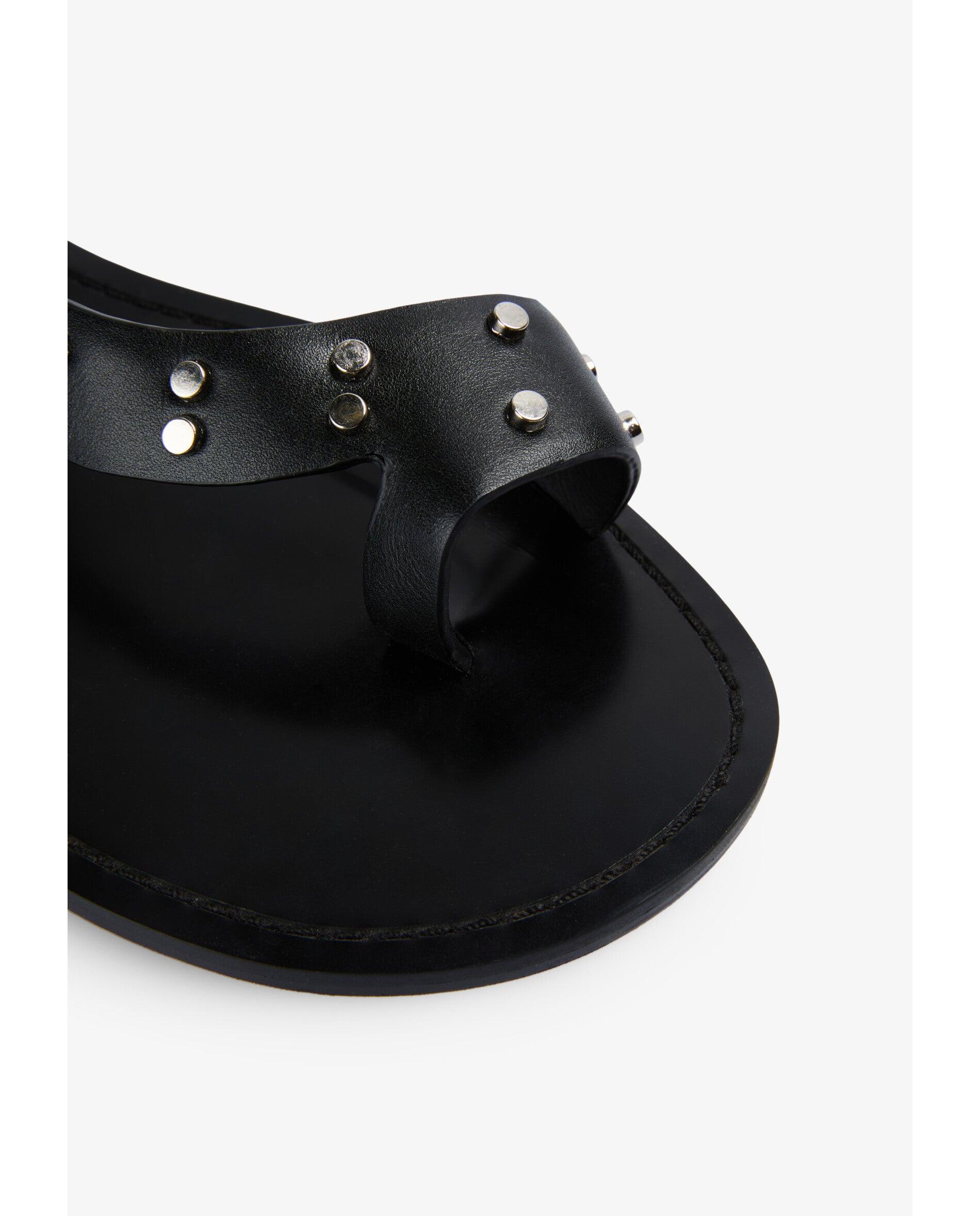 Sandálias de Dedo em Pele 100% com Tachas Decorativas Preto-4