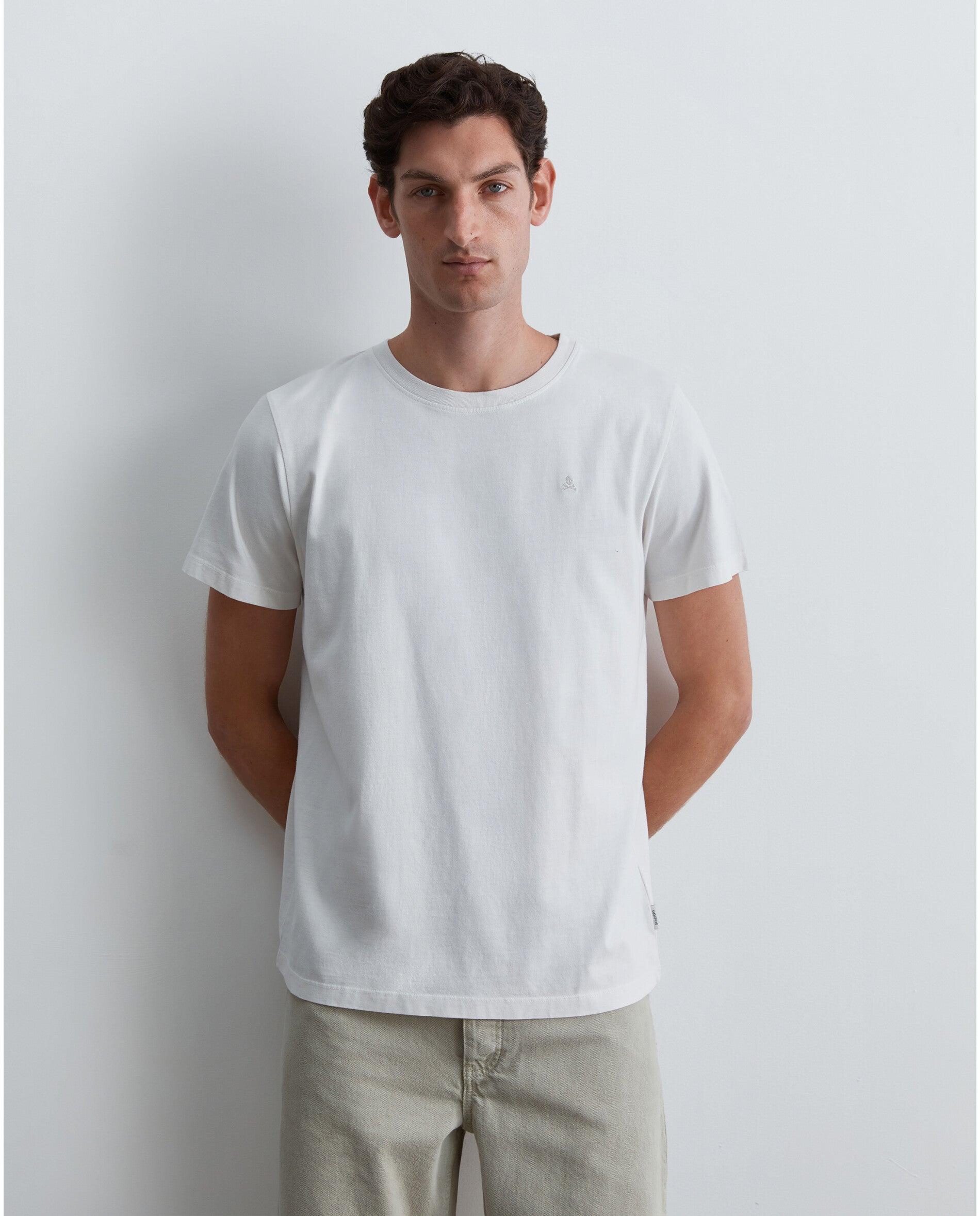 T-shirt de Manga Curta Regular Fit com Caveira Bordada Cinzento-claro-1