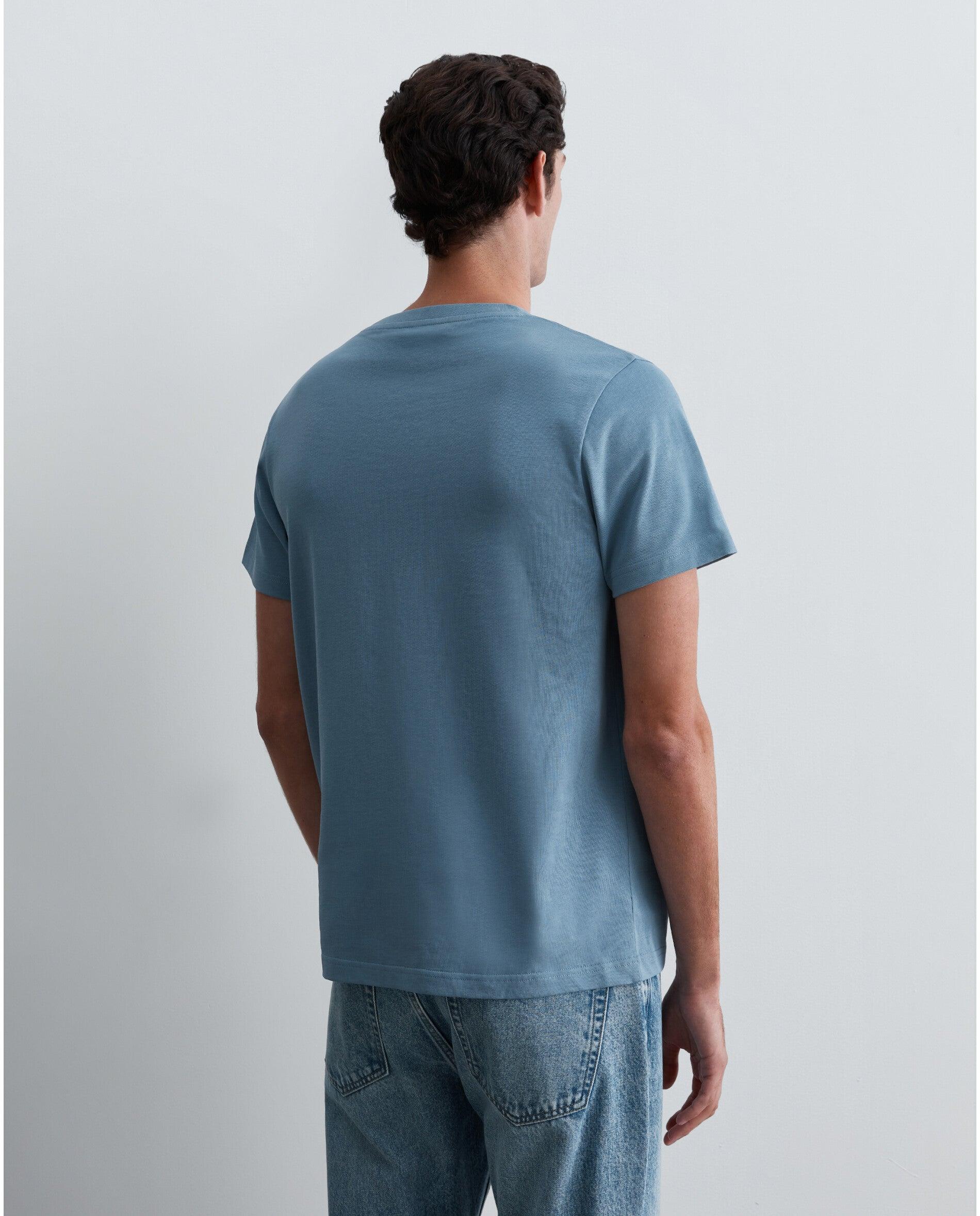T-shirt de Manga Curta Regular Fit com Caveira Bordada em Contraste Azul-2