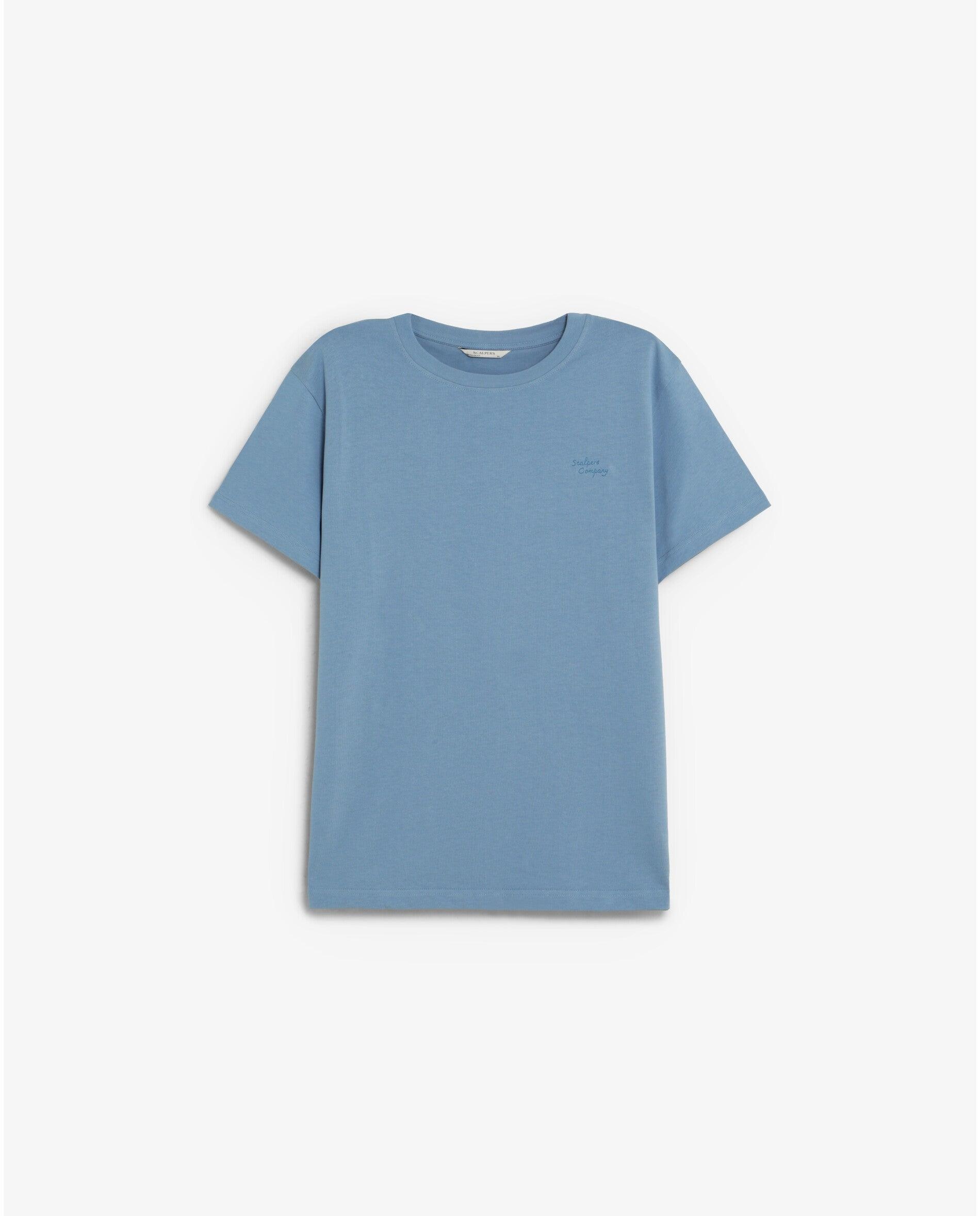 T-shirt de Manga Curta Regular Fit com Caveira Bordada em Contraste Azul-6