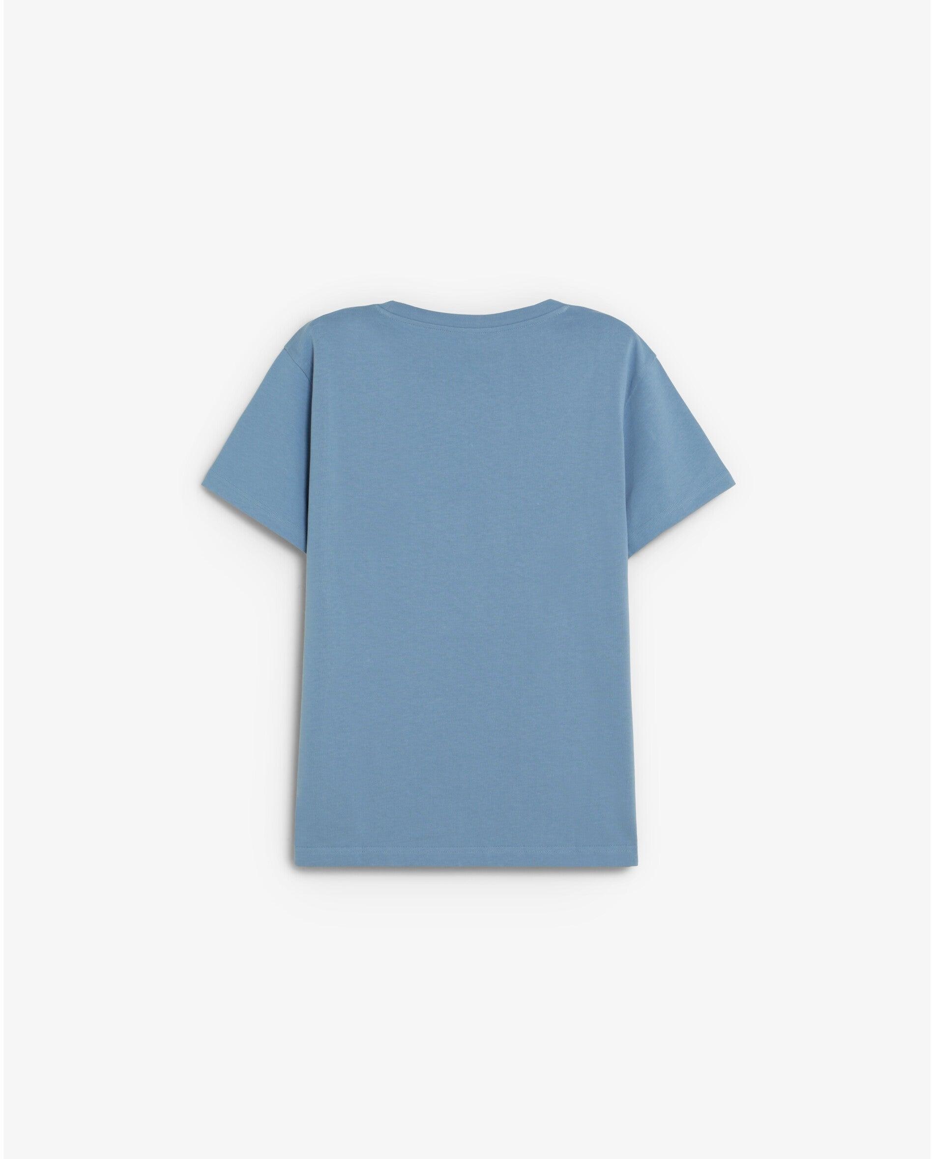 T-shirt de Manga Curta Regular Fit com Caveira Bordada em Contraste Azul-7