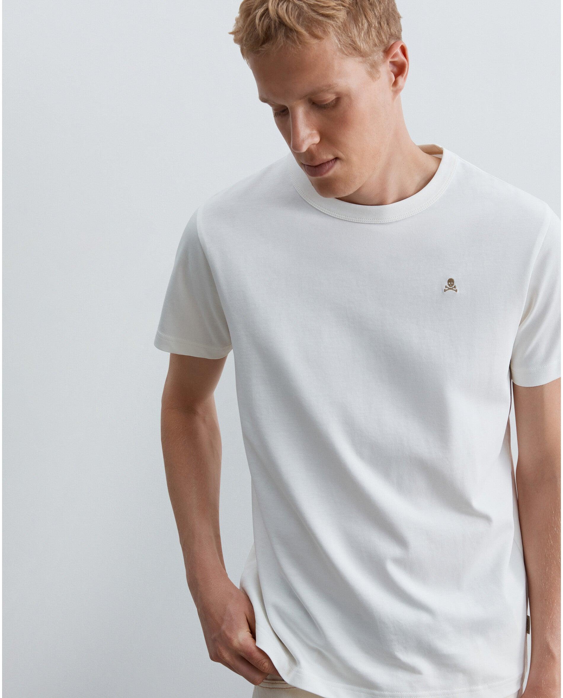 T-shirt de Manga Curta Regular Fit com Caveira Bordada em Contraste Branco-3
