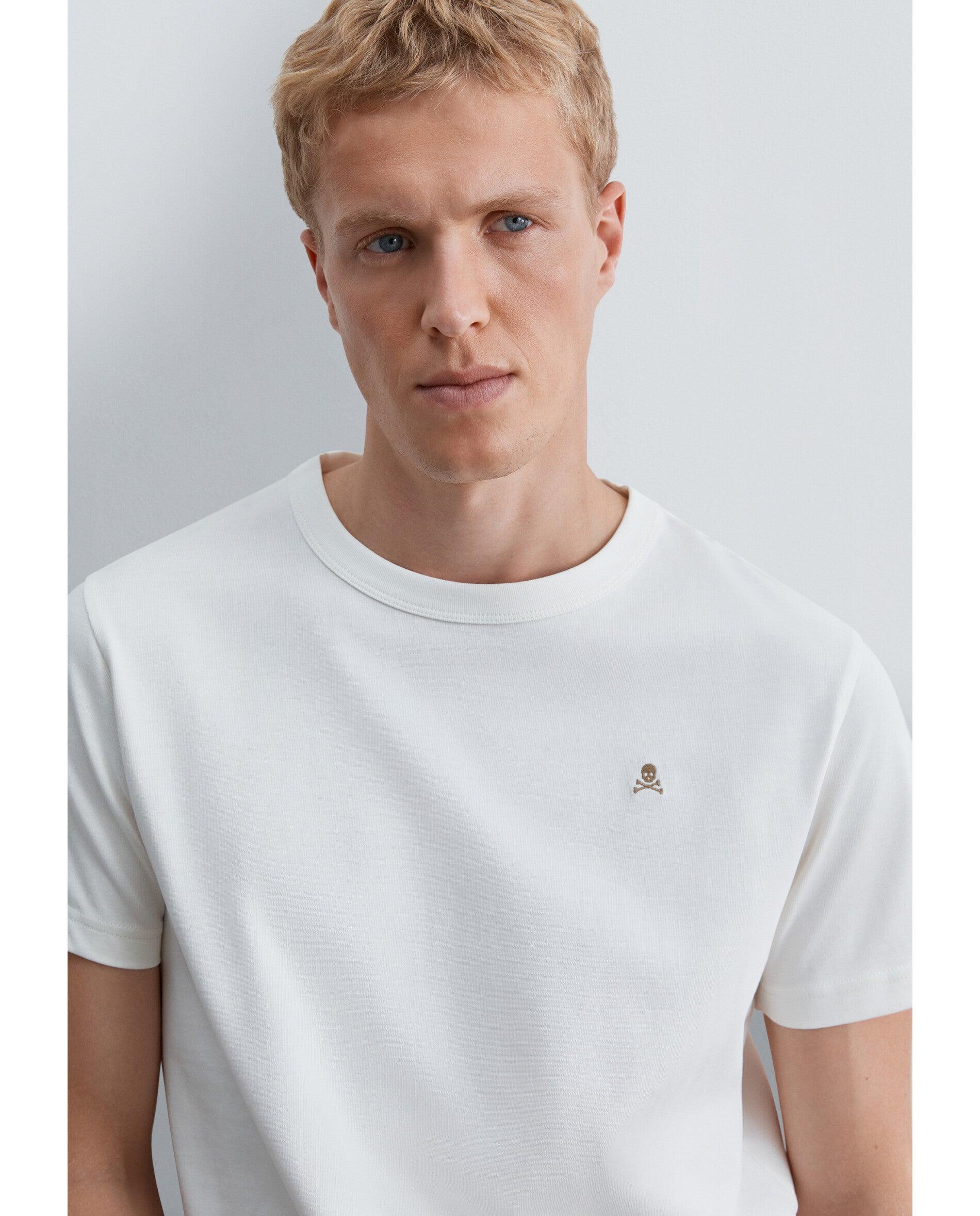 T-shirt de Manga Curta Regular Fit com Caveira Bordada em Contraste Branco-4