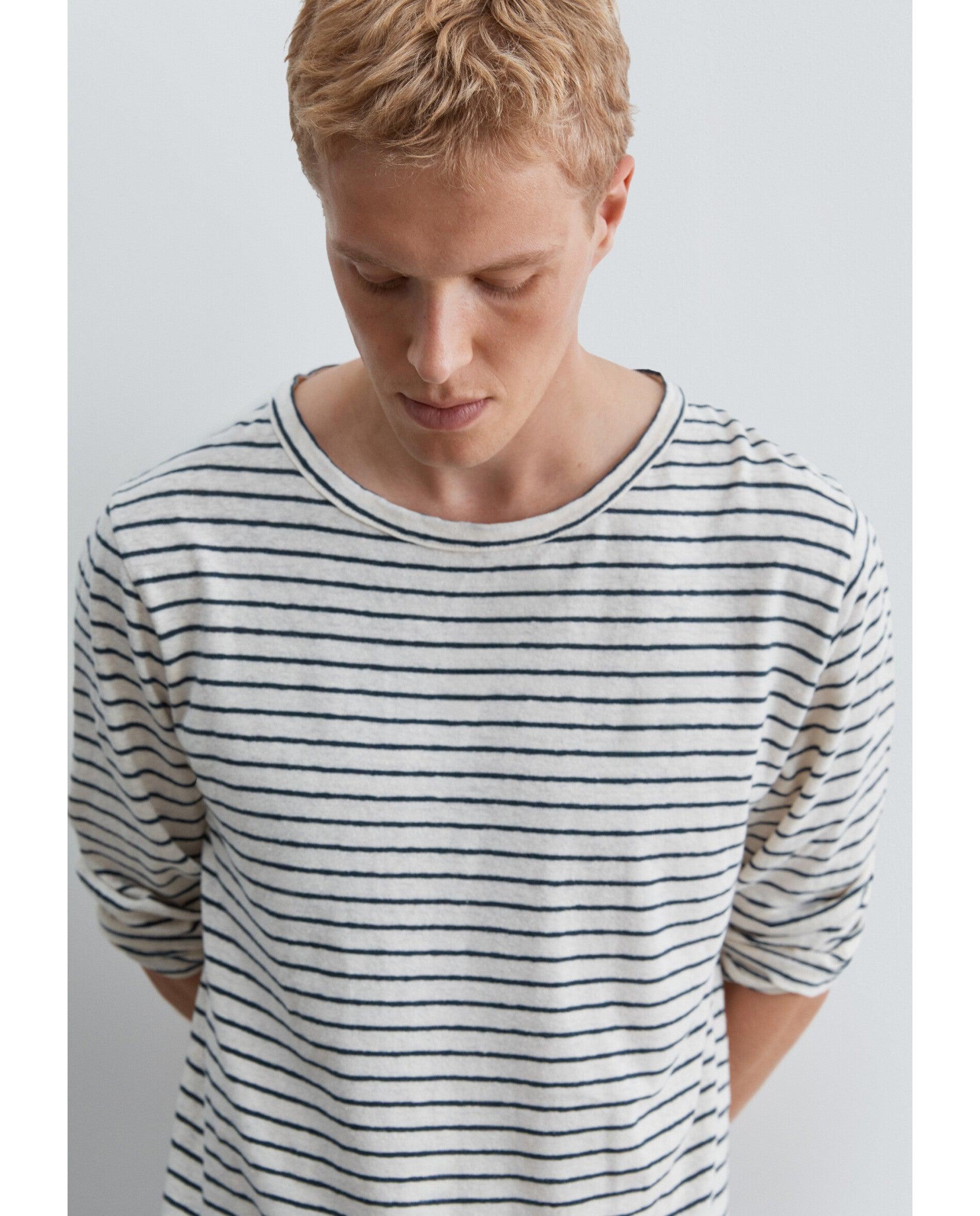 T-shirt de Manga Comprida com Estampado Às Riscas Navy-6