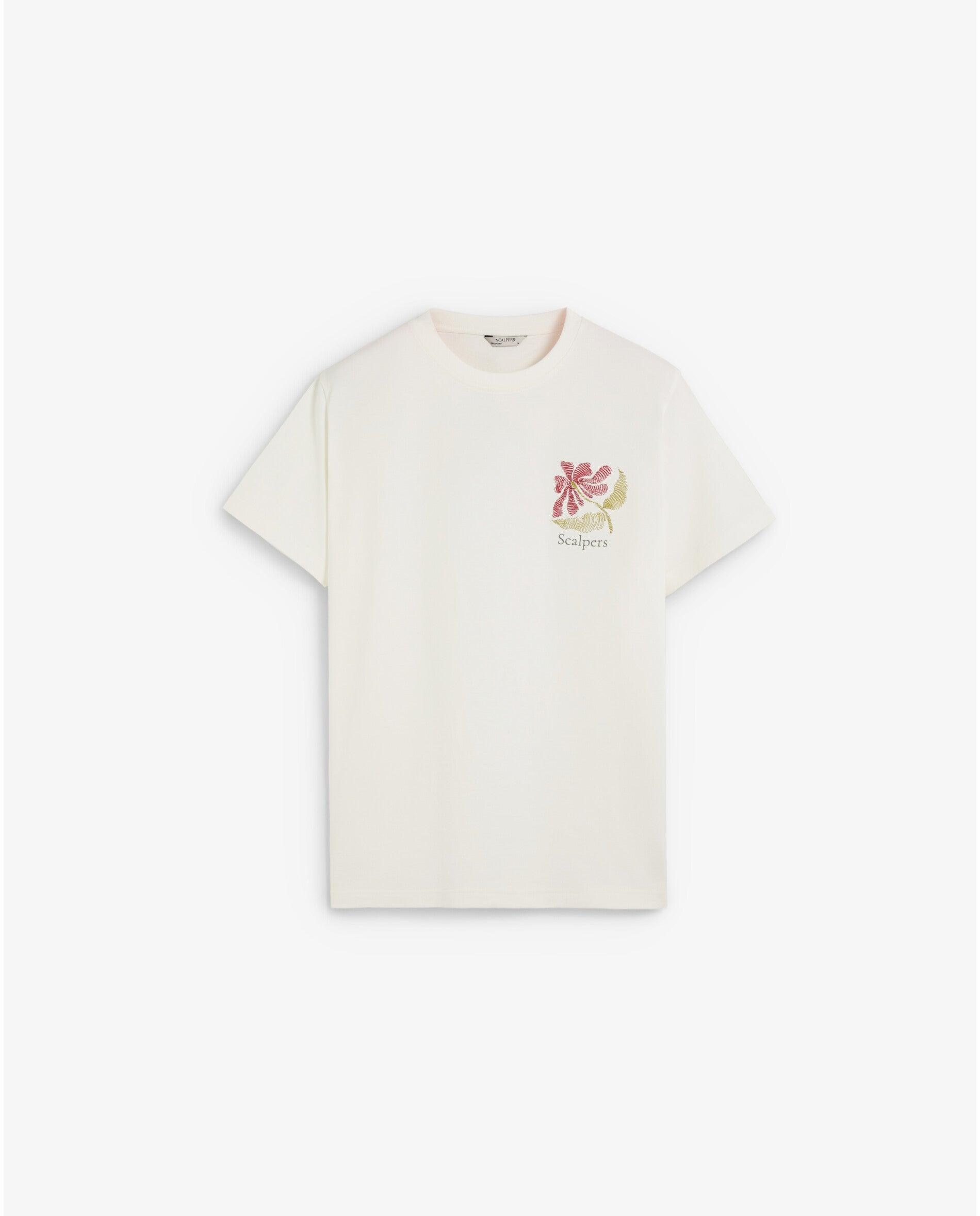 T-shirt de Manga Curta Regular Fit com Detalhe Floral Branco-6