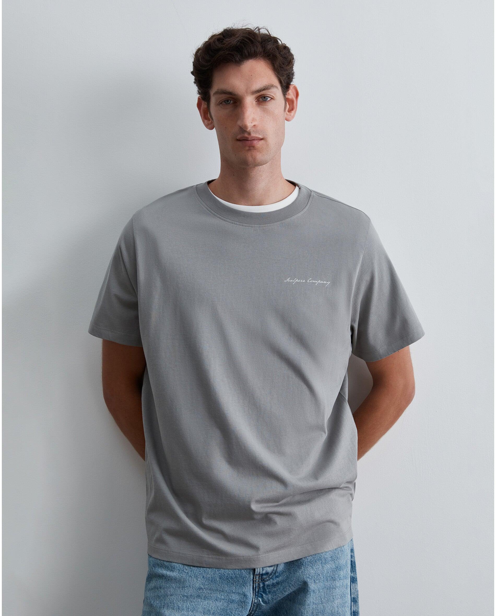 T-shirt de Manga Curta Regular Fit com Estampado Posterior Cinzento-5