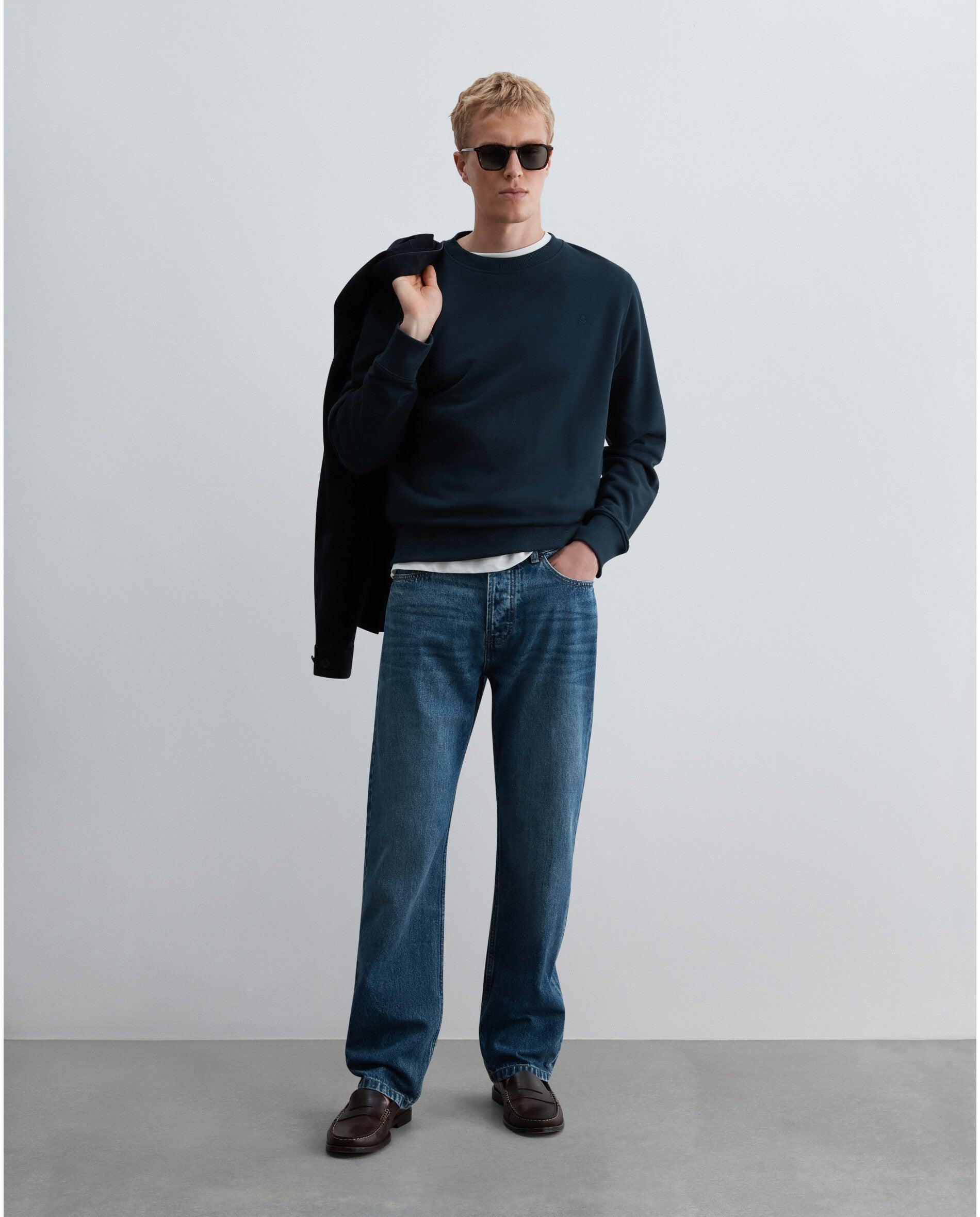 Sweatshirt Regular Fit com Gola Redonda Navy-3