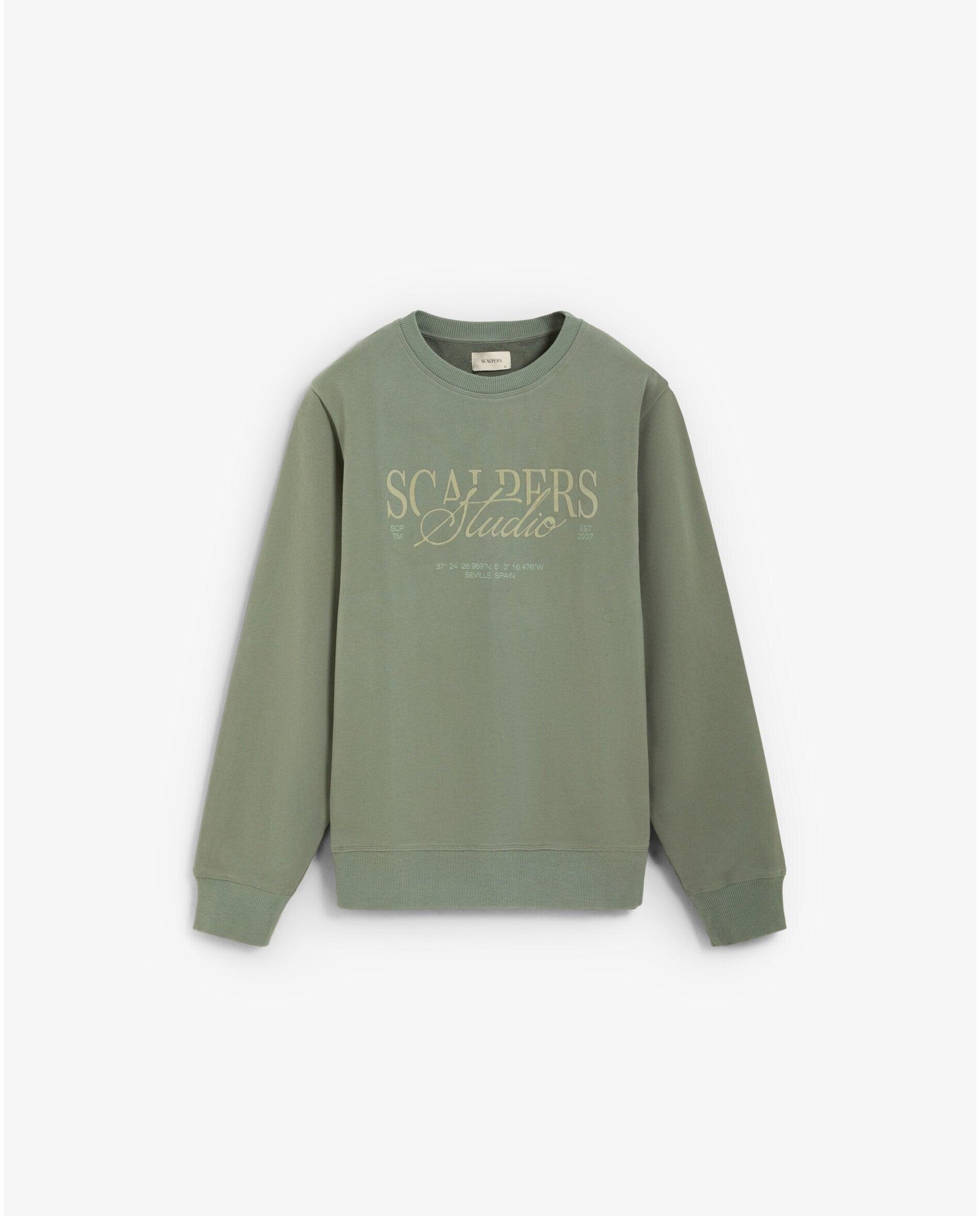 Sweatshirt de Algodão com Estampado Frontal Caqui-1