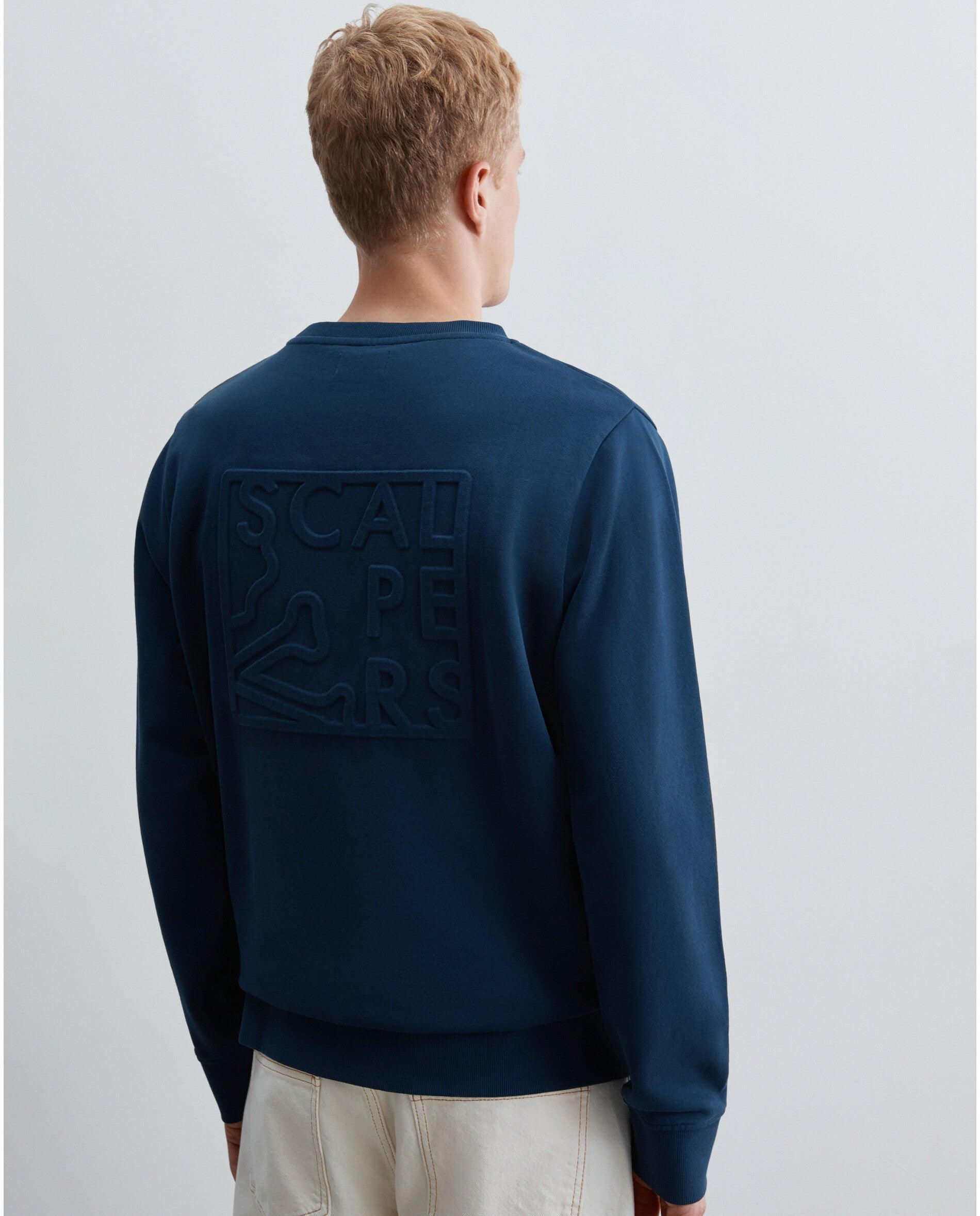 Sweatshirt com Gola Redonda e Logo Posterior em Relevo Azul-escuro-2