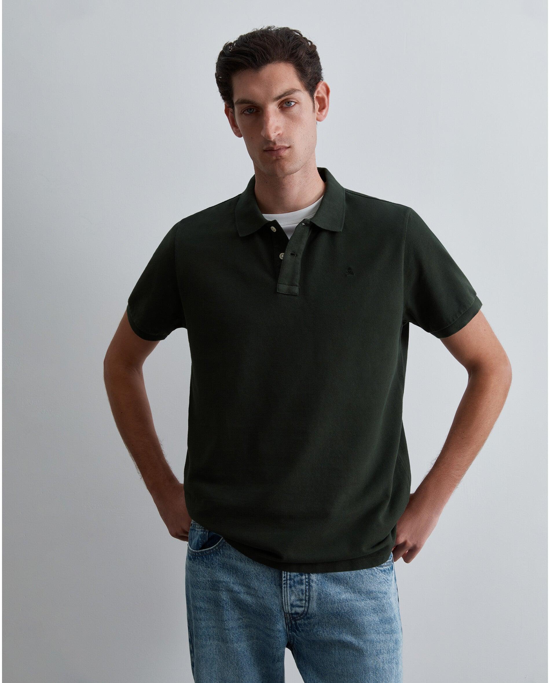 Polo Piqué de Manga Curta Regular Fit Verde-escuro-1