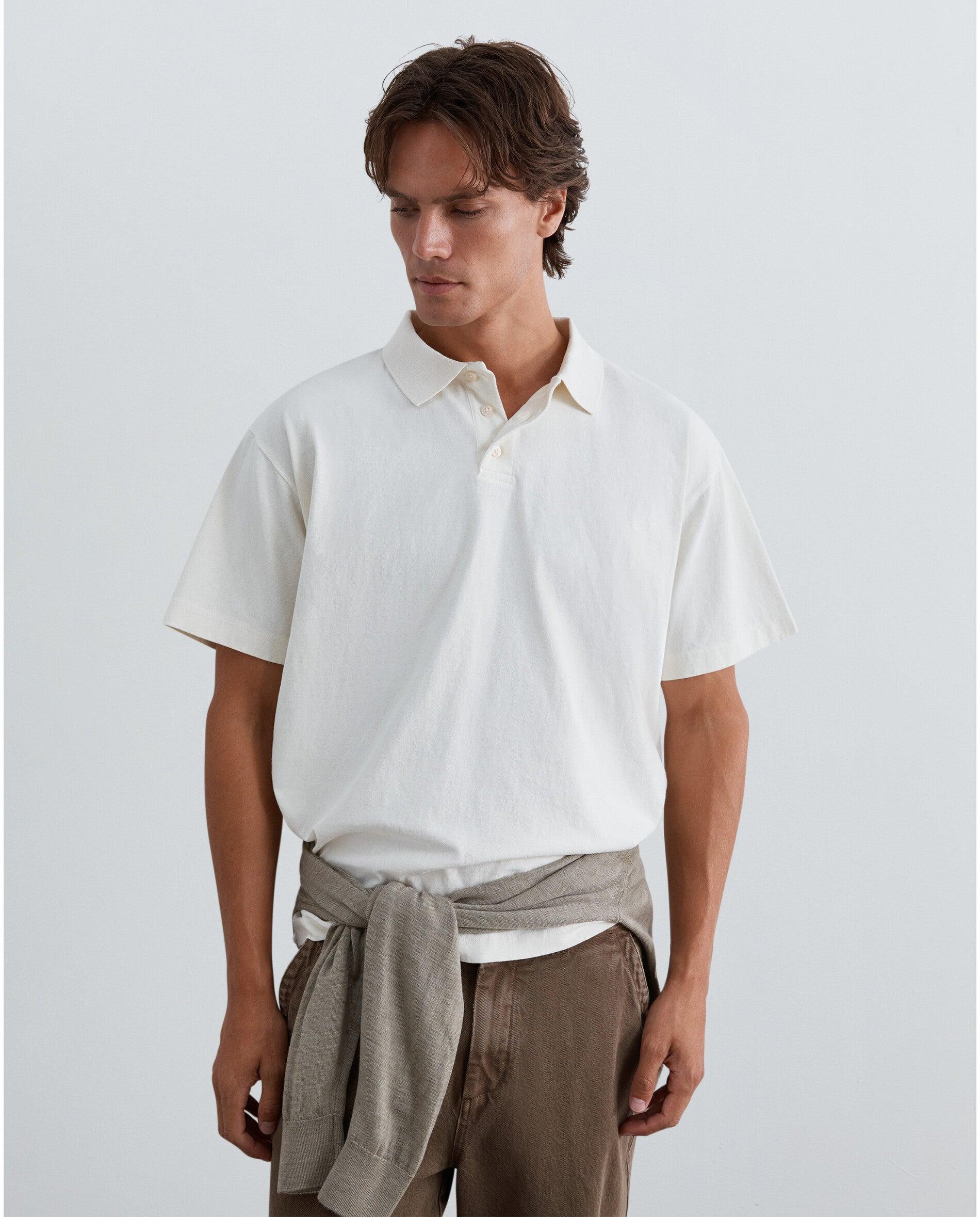 Polo de Manga Curta Boxy Fit de Algodão Creme-4