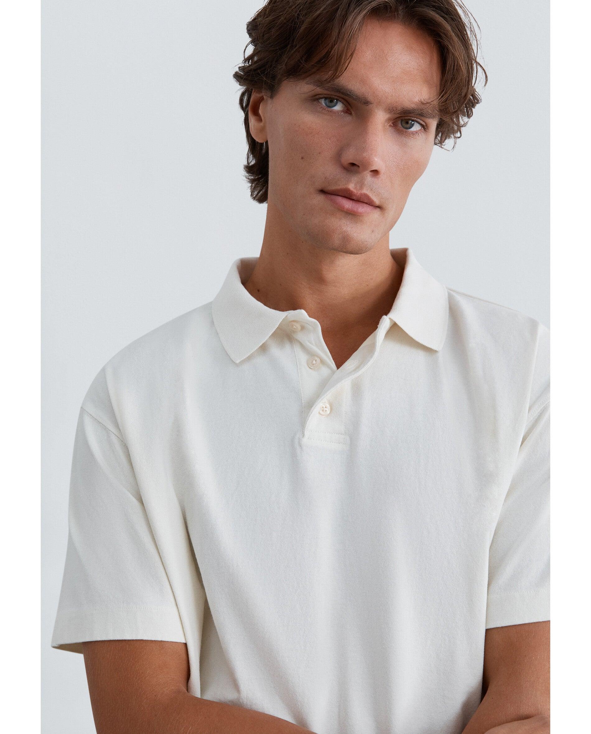 Polo de Manga Curta Boxy Fit de Algodão Creme-5