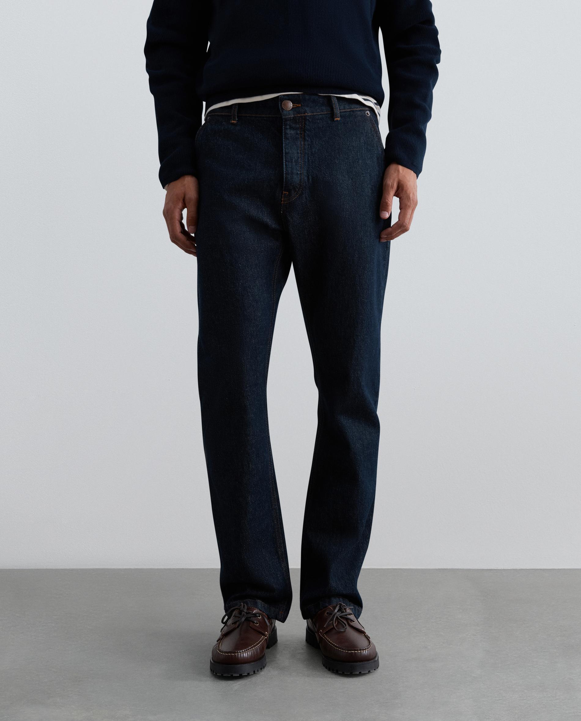 Jeans com Corte a Direito Ligeiramente Elástico com Fecho de Botões Azul-marinho-2