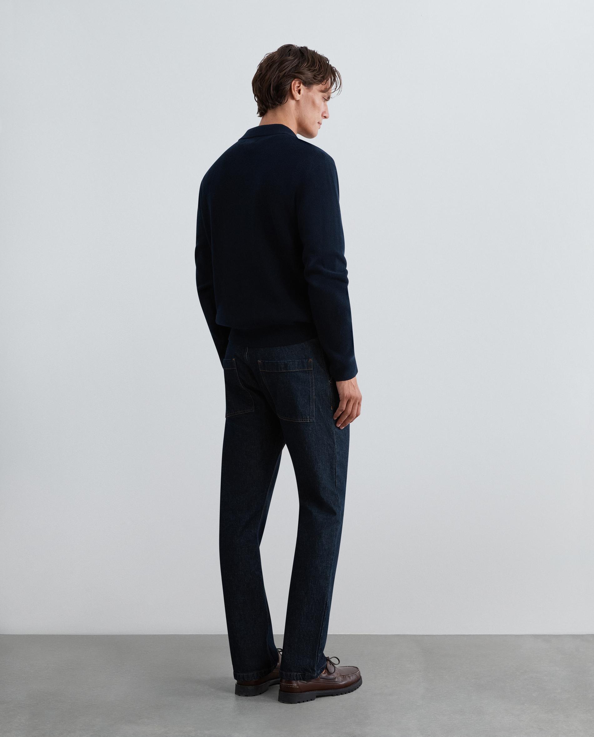 Jeans com Corte a Direito Ligeiramente Elástico com Fecho de Botões Azul-marinho-3
