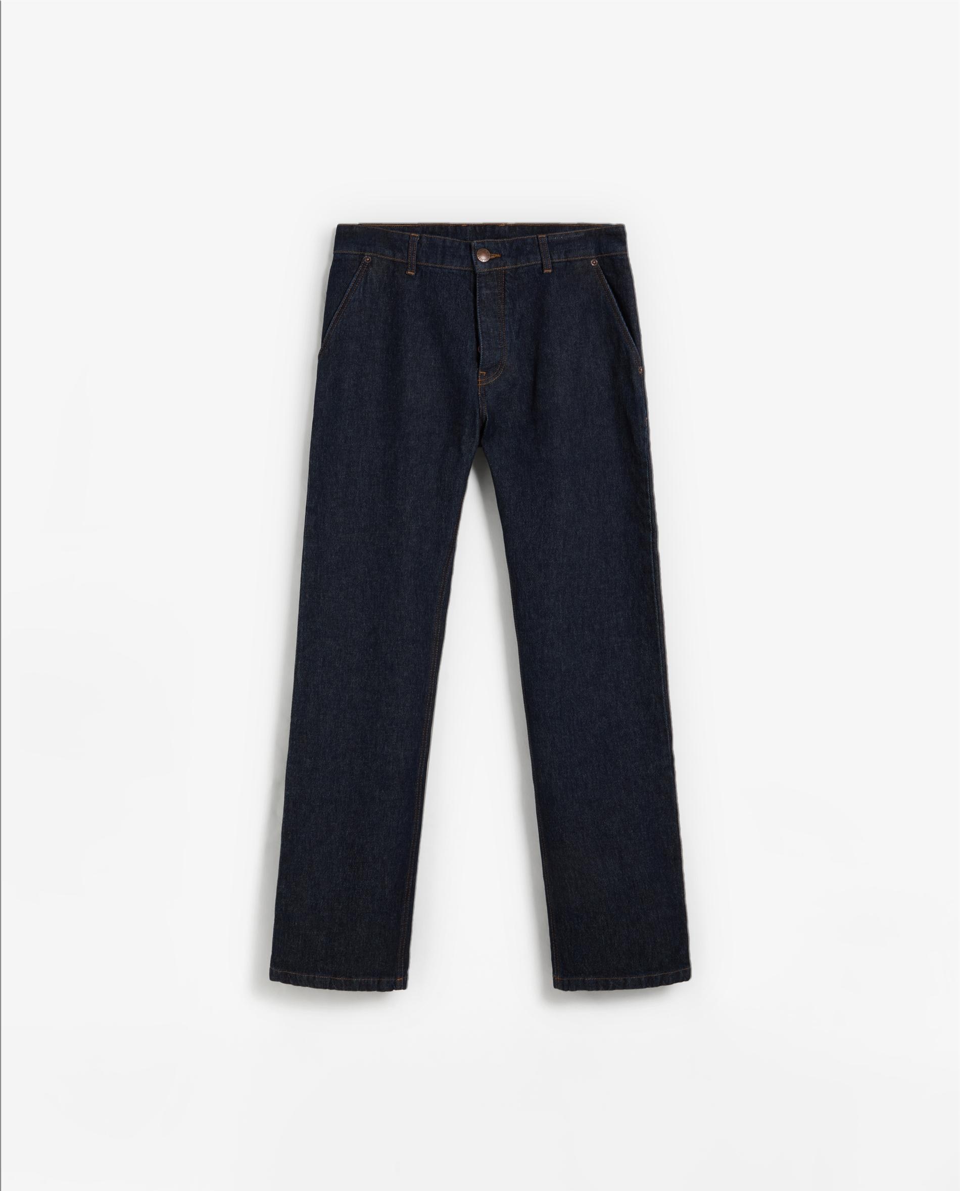 Jeans com Corte a Direito Ligeiramente Elástico com Fecho de Botões Azul-marinho-5