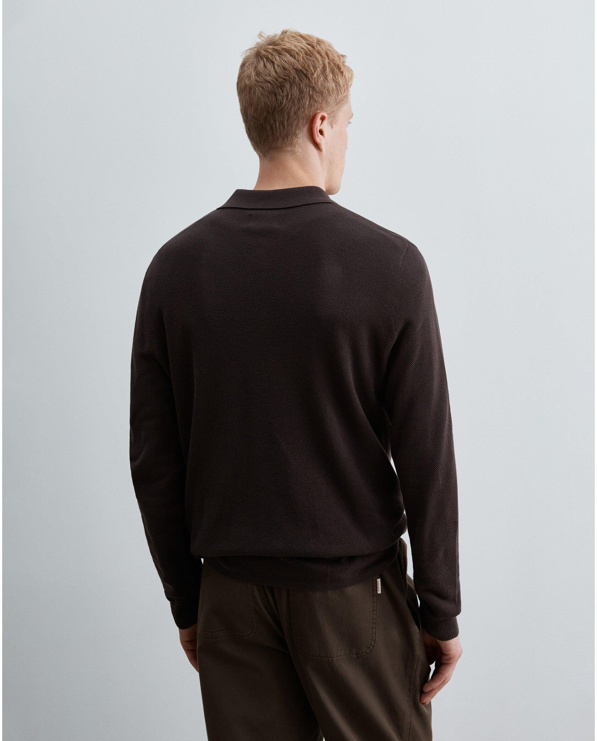 Camisola em Textura Piqué com Gola Polo Castanho-2