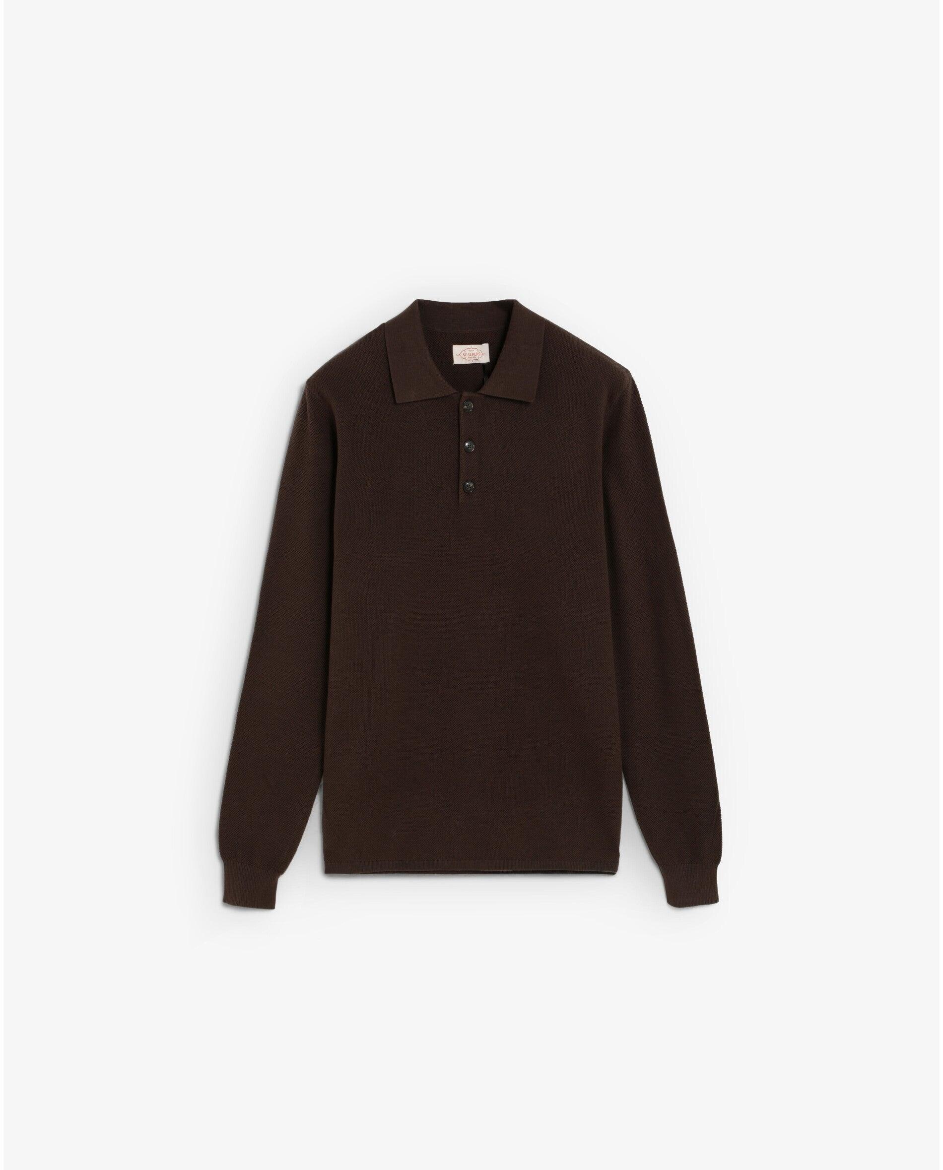 Camisola em Textura Piqué com Gola Polo Castanho-8