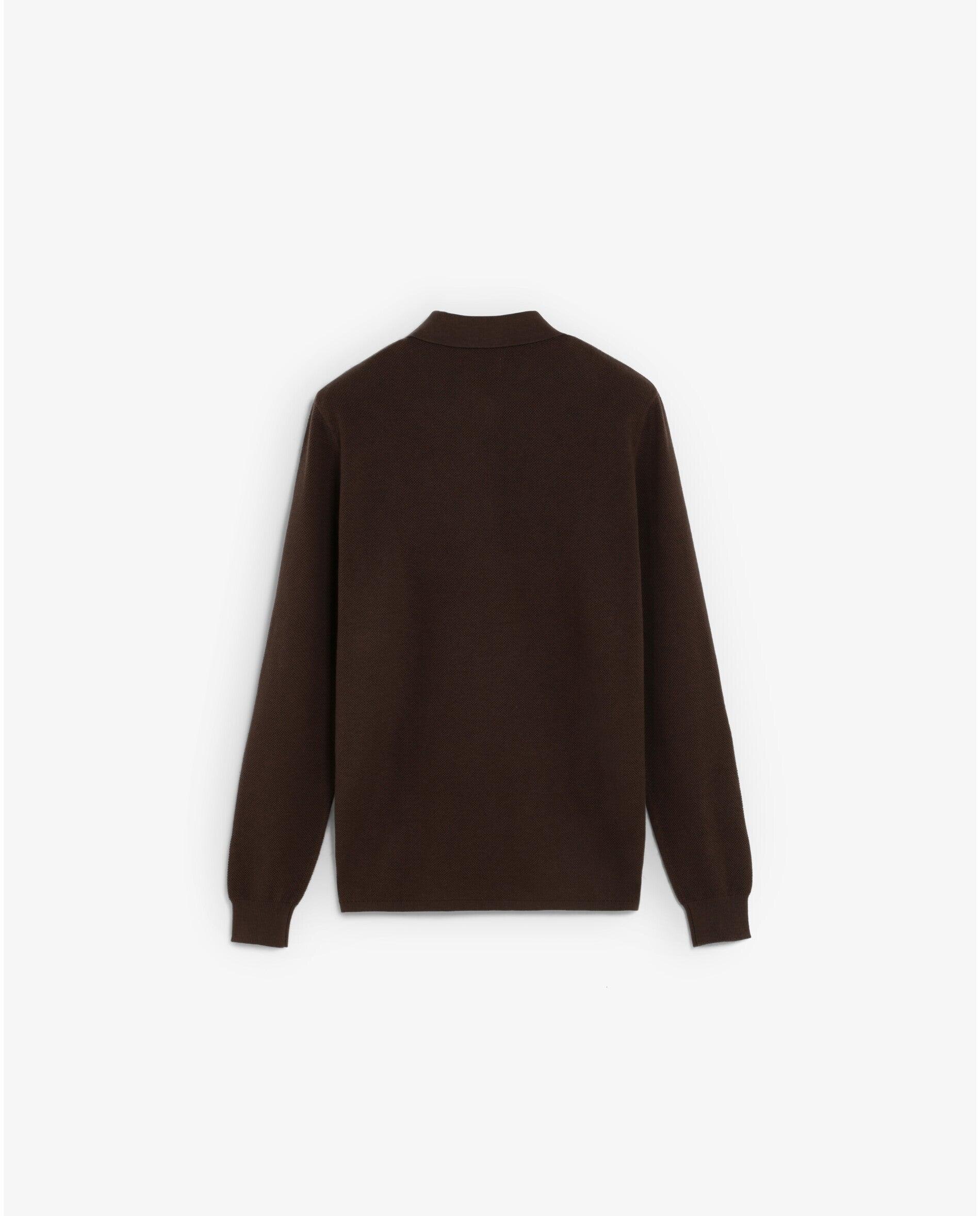 Camisola em Textura Piqué com Gola Polo Castanho-9