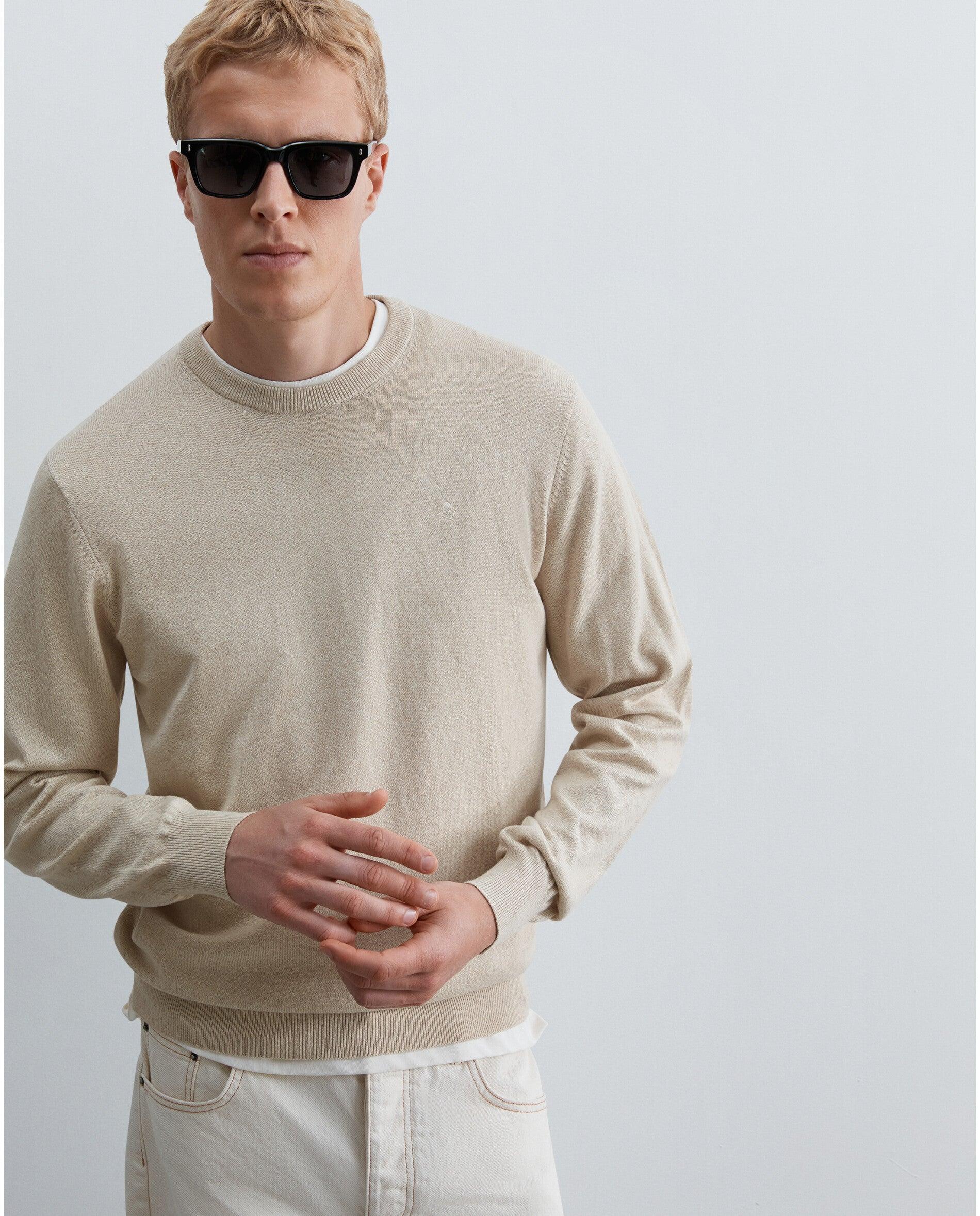 Camisola com Gola Redonda e Caveira Bordada Creme-4
