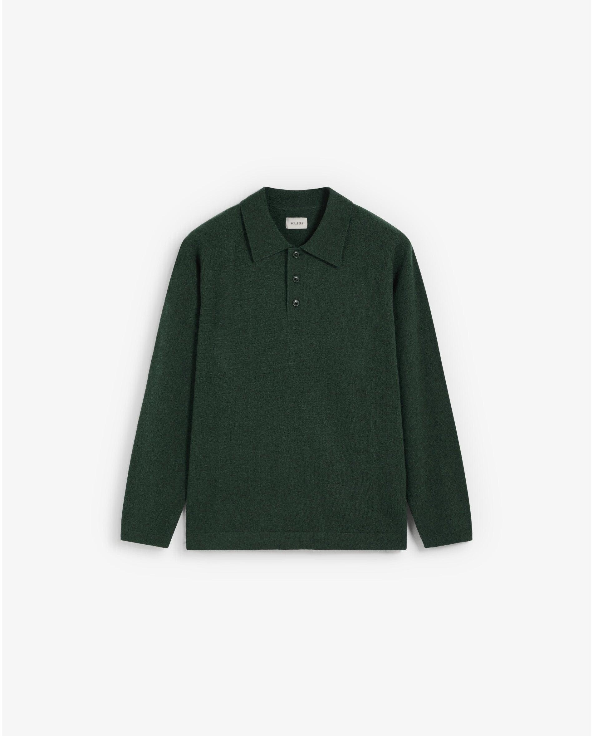 Camisola de Lã Merino com Gola Polo Verde-escuro-7
