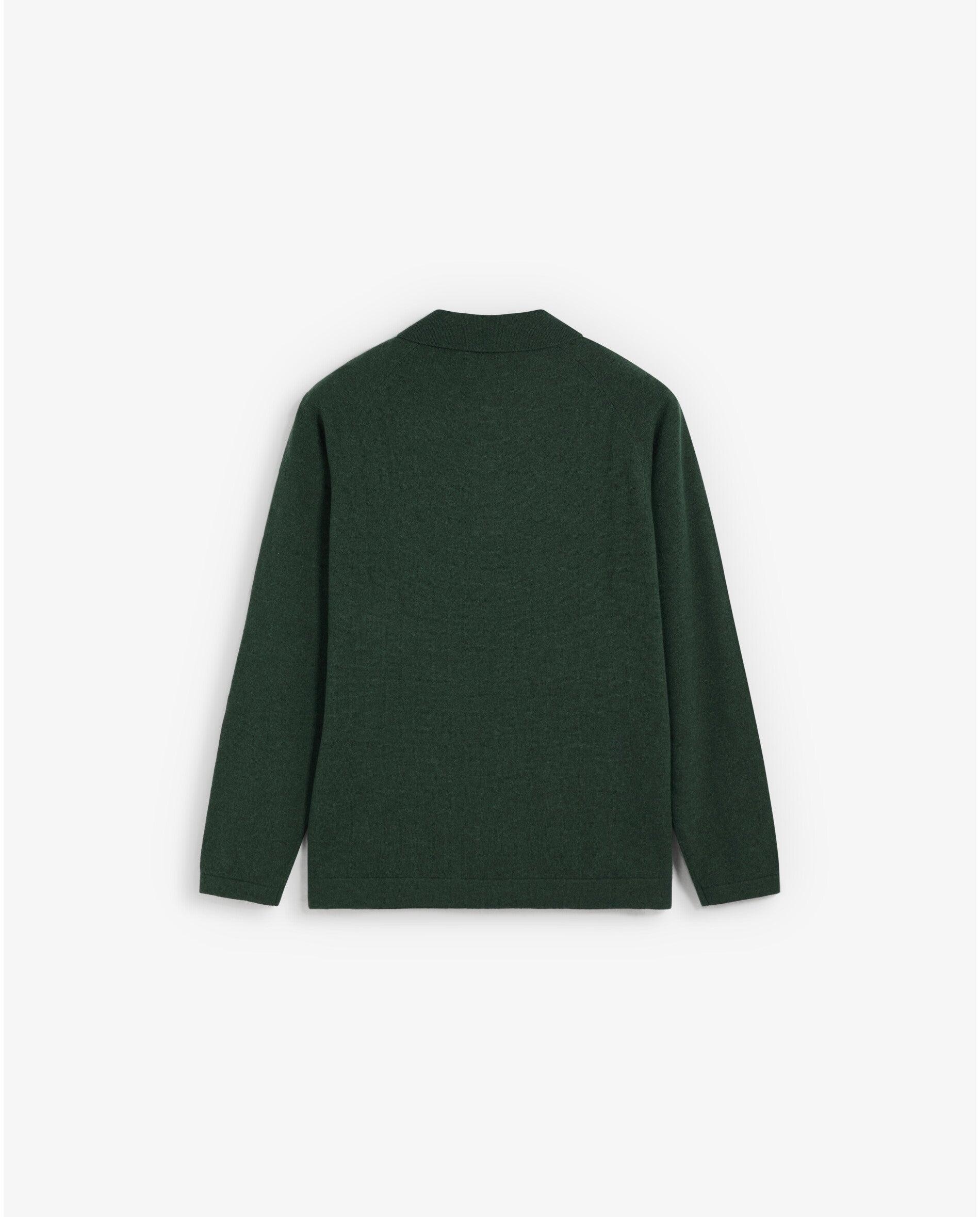 Camisola de Lã Merino com Gola Polo Verde-escuro-8