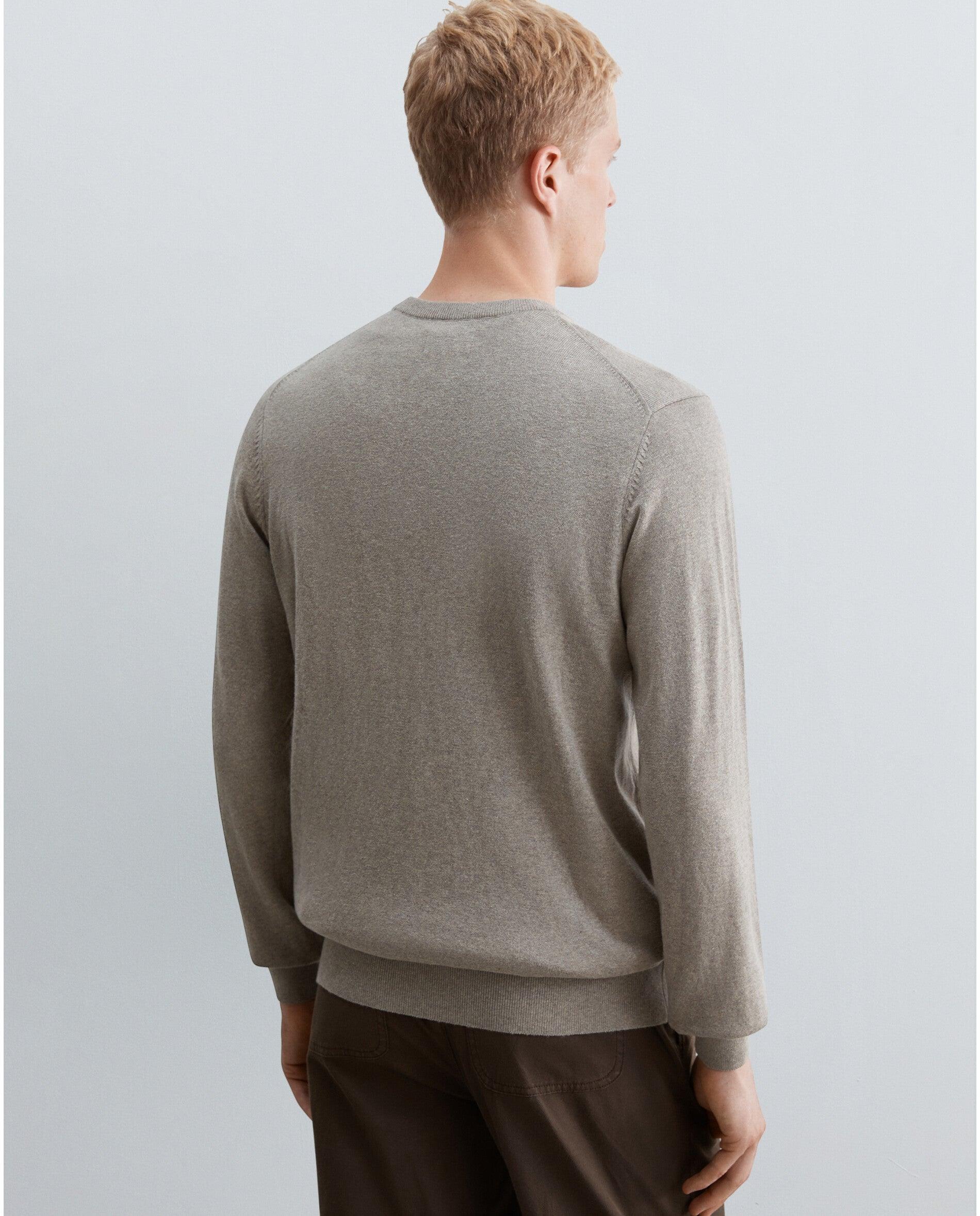 Camisola de Malha com Gola Redonda e Acabamentos em Rib Taupe-2
