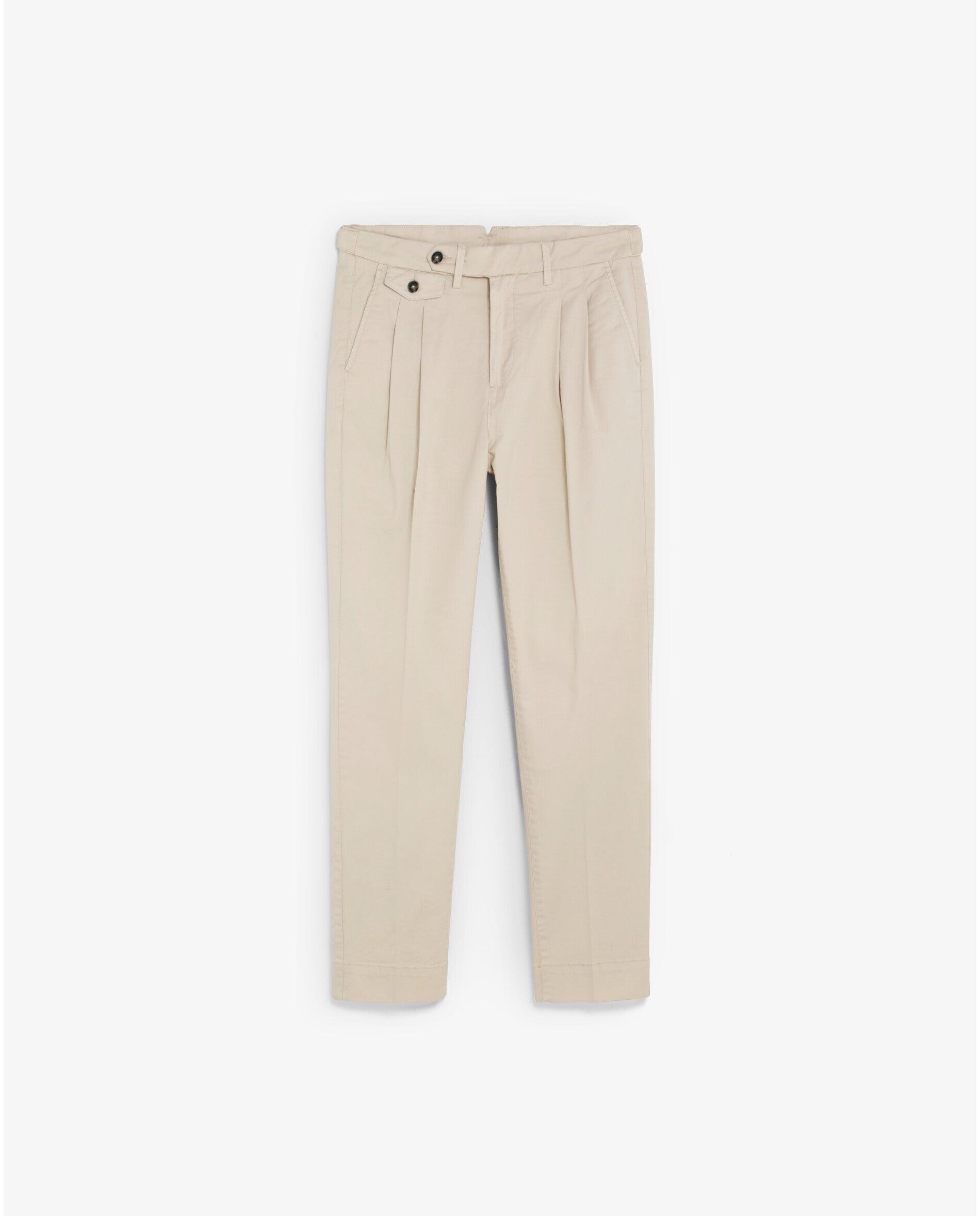 Calças Chino com Pinças Frontais e Ajuste Lateral com Botões Natural-7