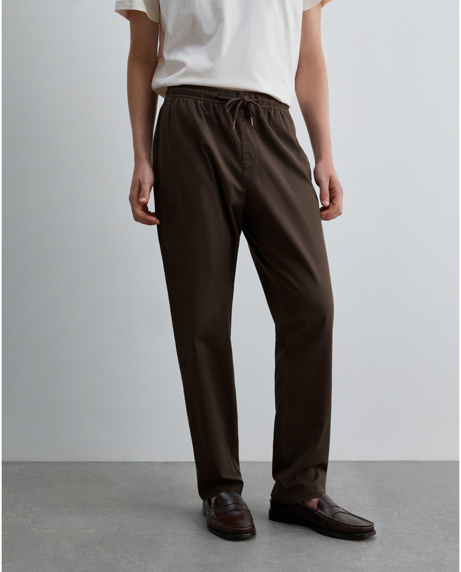 Calças Chino Relaxed Fit com Cordão de Ajuste Castanho-2