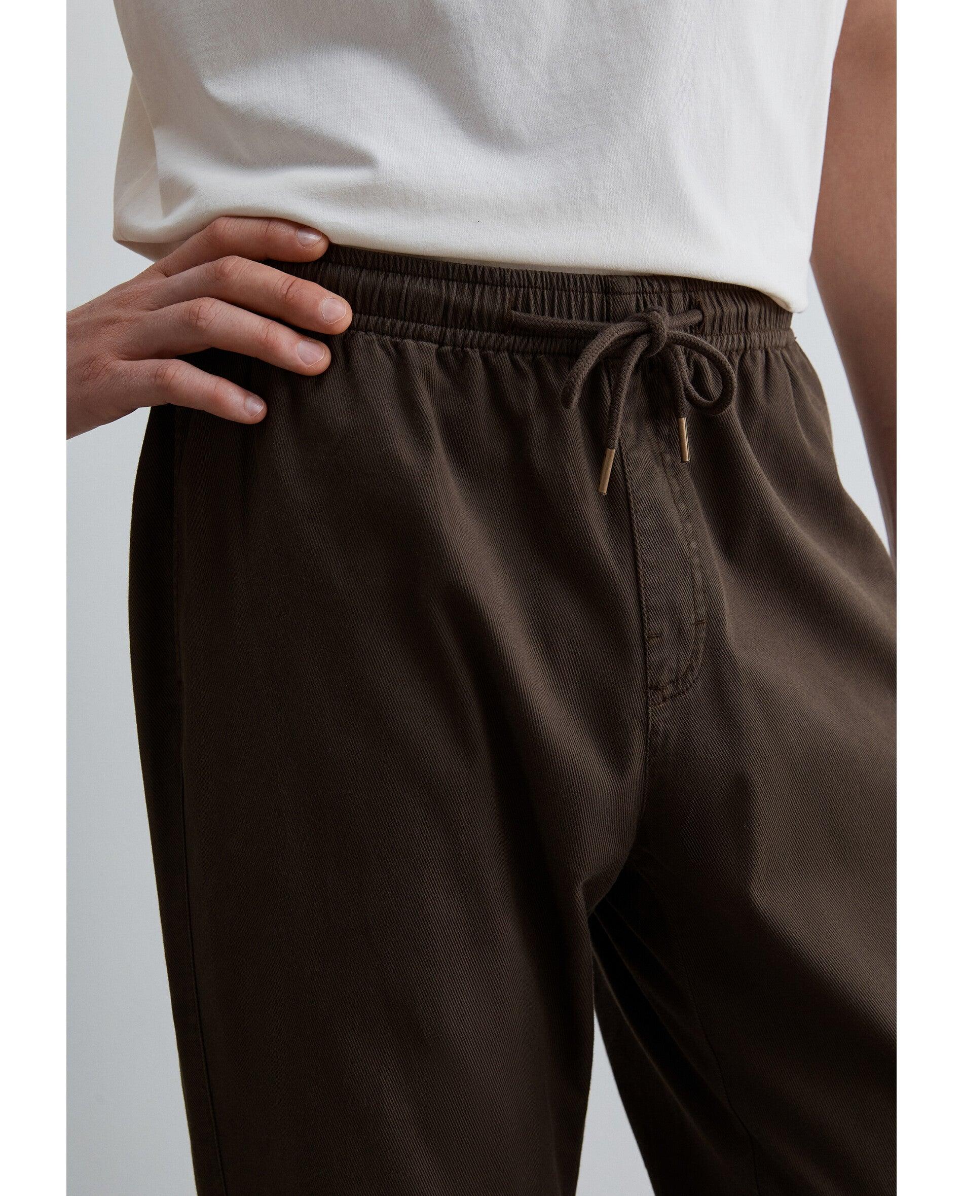 Calças Chino Relaxed Fit com Cordão de Ajuste Castanho-5