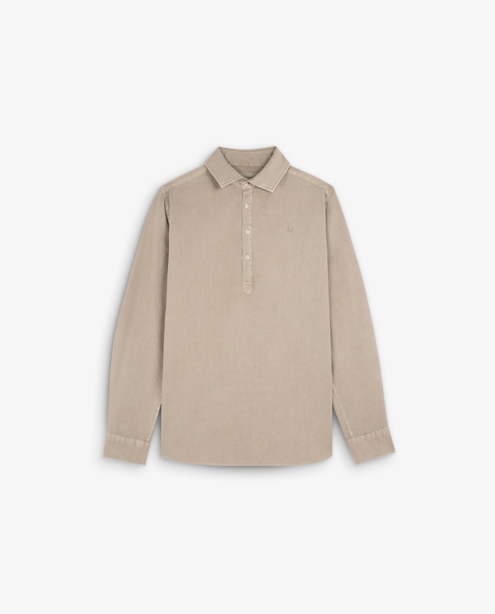 Camisa de Manga Comprida com Gola Polo Bege-5