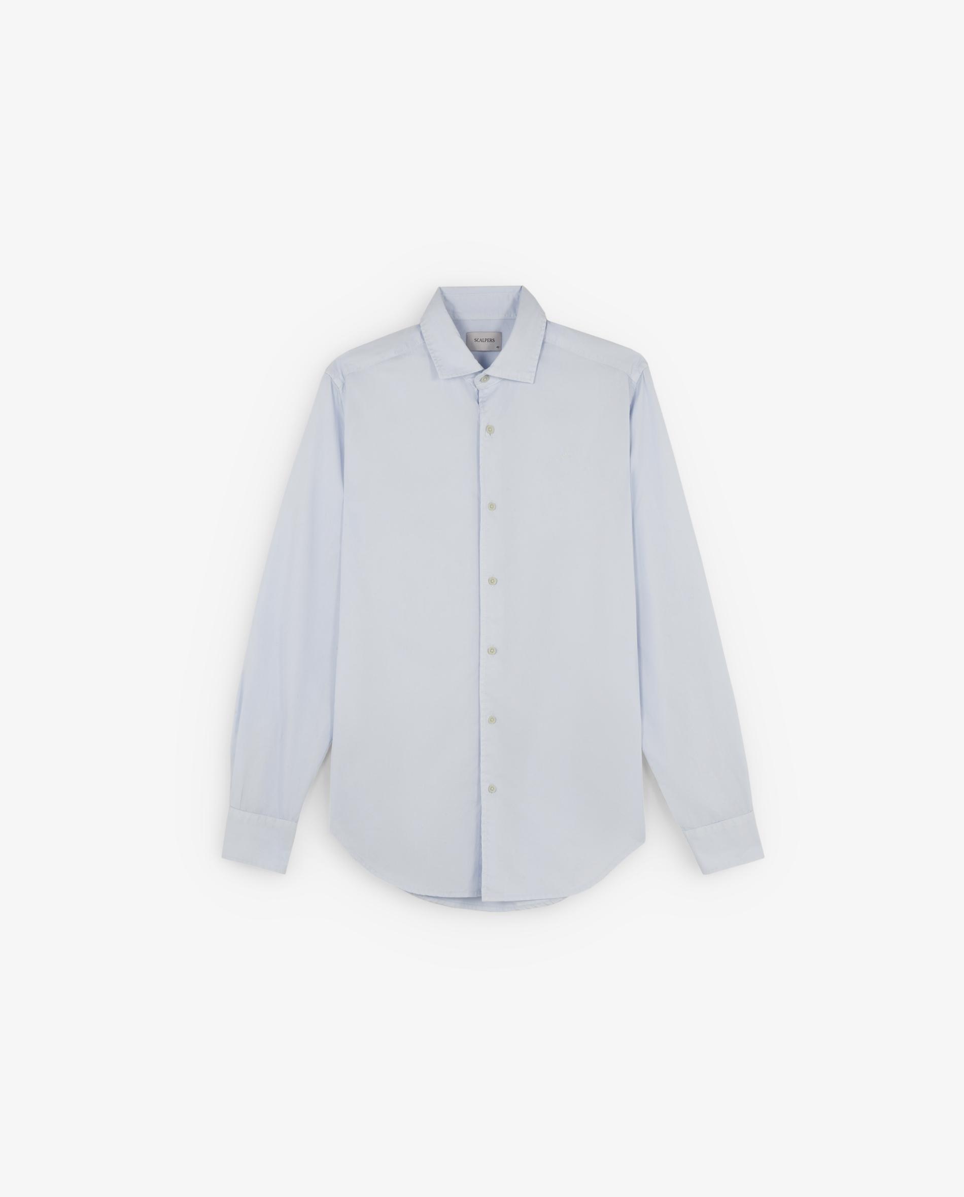 Camisa Regular Fit Lisa de Manga Comprida Azul-1