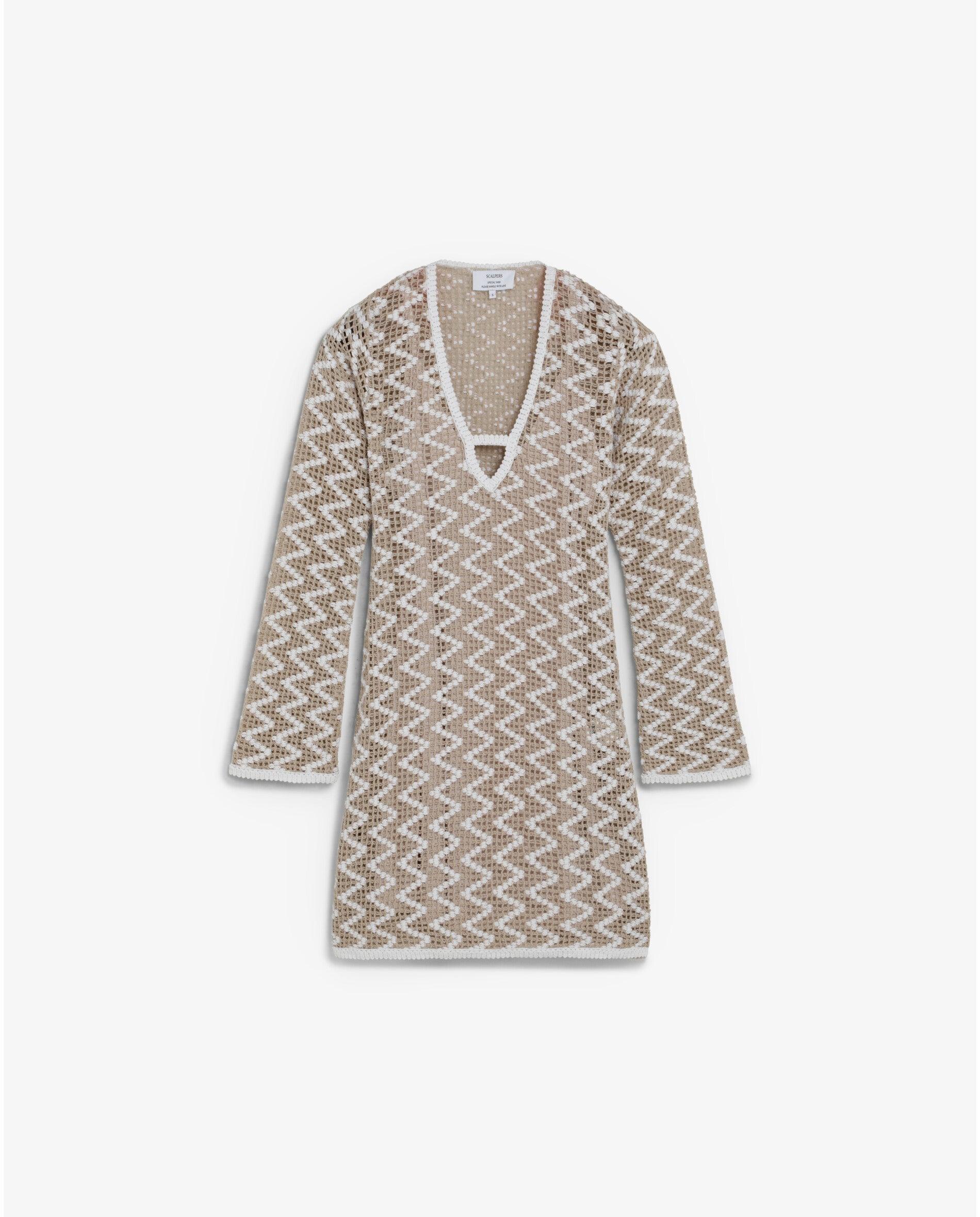 Vestido em Crochet com Forro de Manga Comprida Natural-5