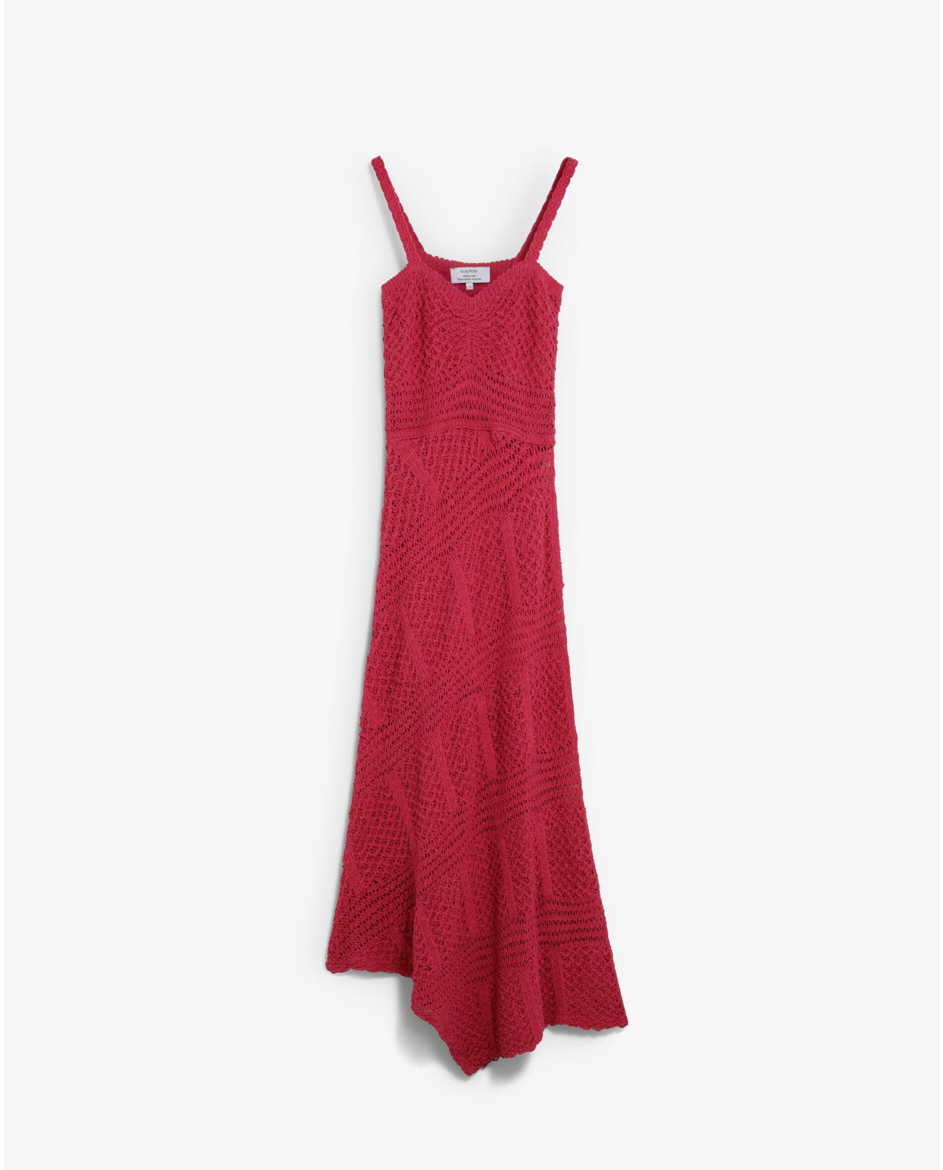 Vestido de Malha Crochet Midi de Alças Fúcsia-4