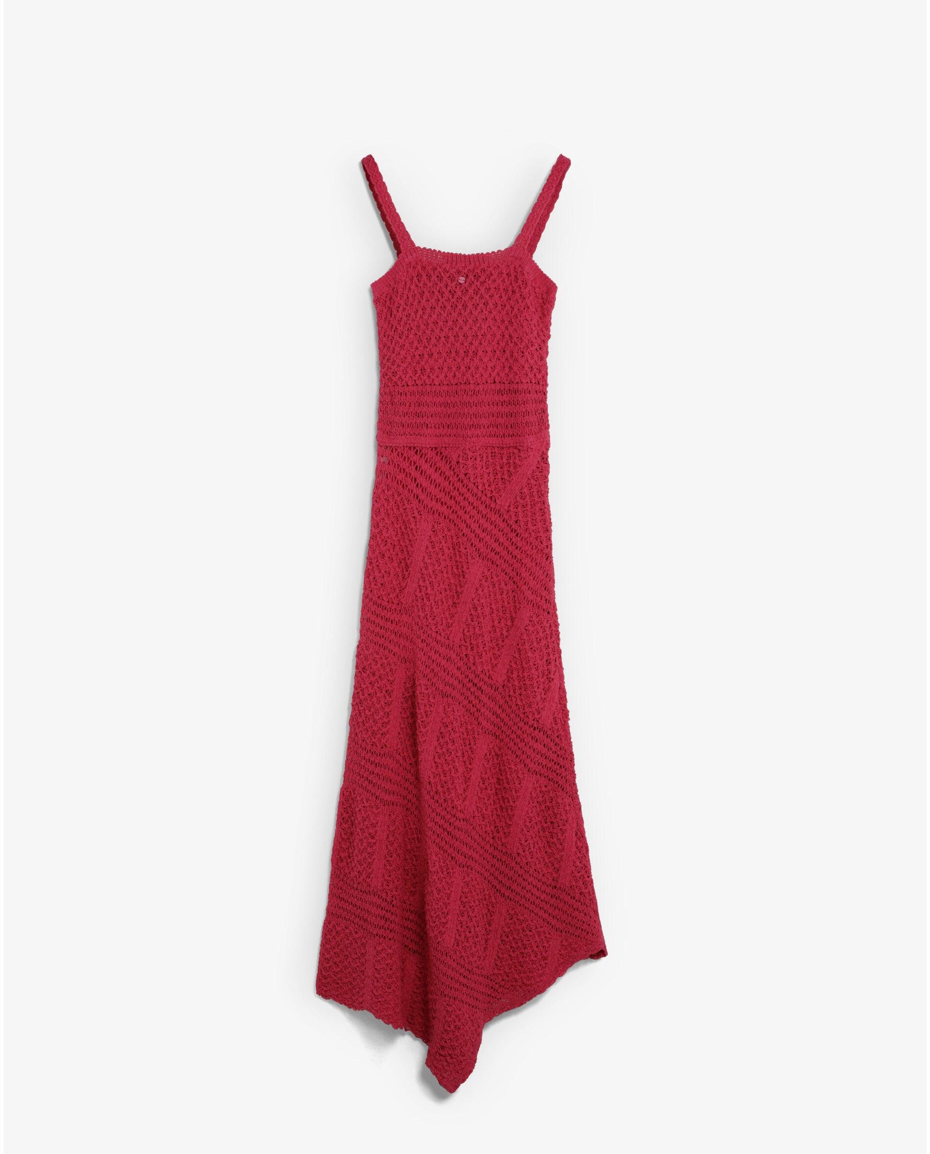 Vestido de Malha Crochet Midi de Alças Fúcsia-5