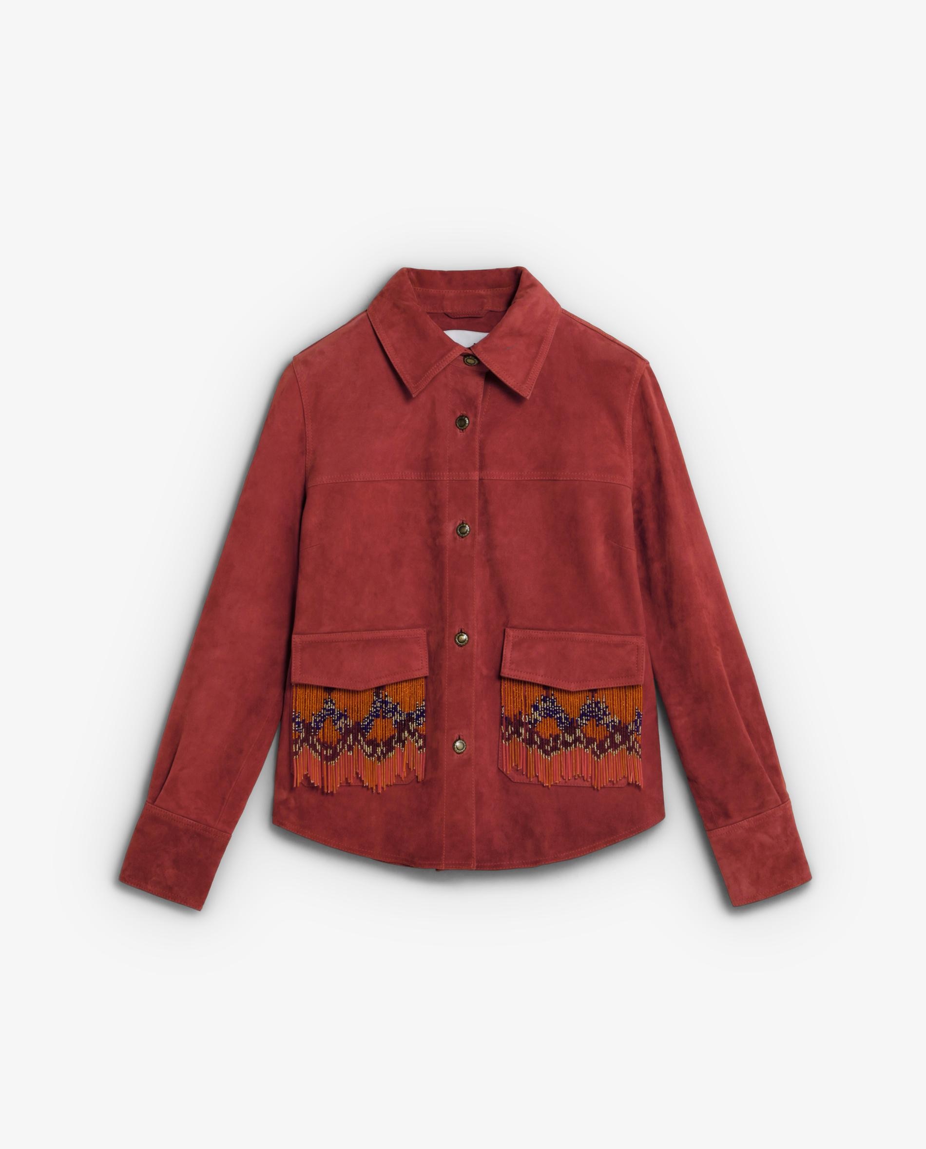 Casaco de Camurça com Bolsos Patch Terracota-4