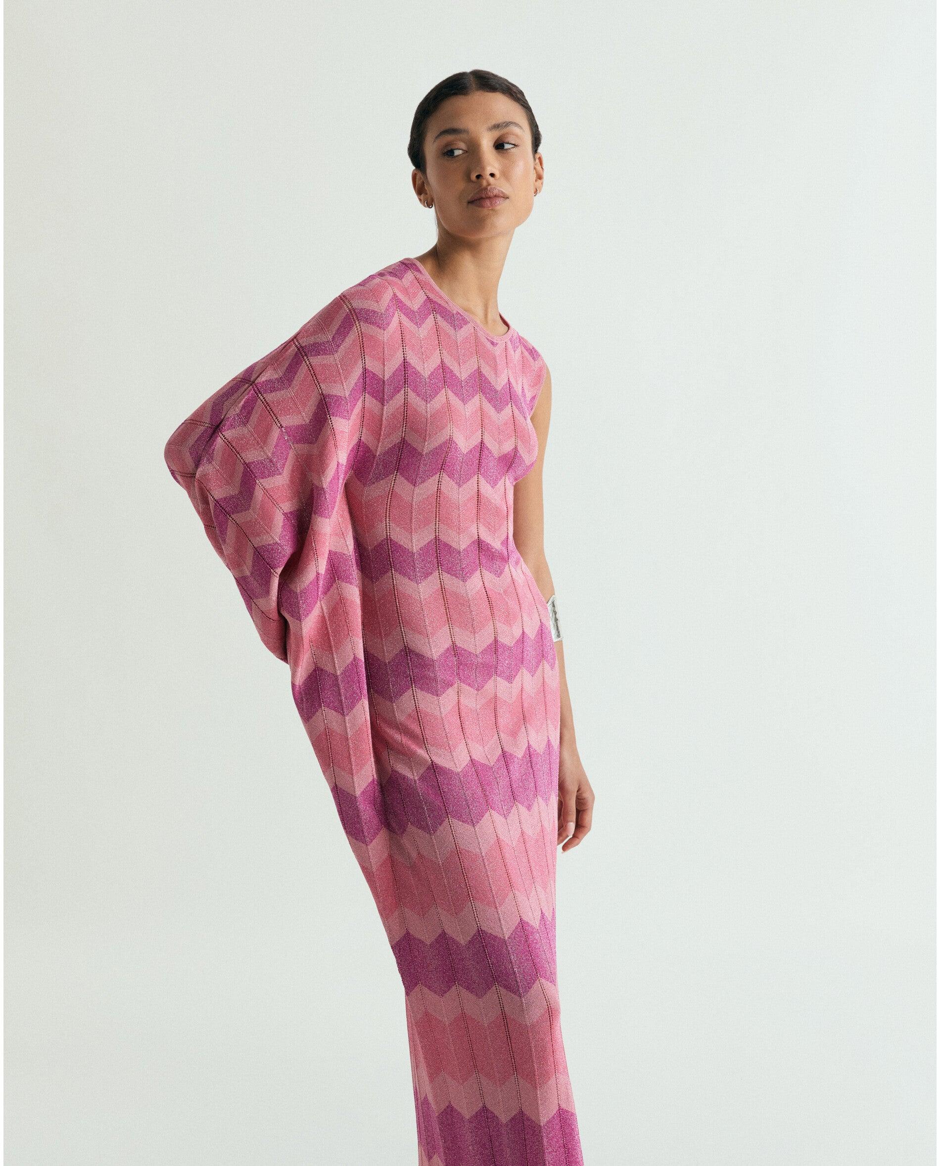Vestido de Malha Midi com Estampado em Zigzag Rosa-2