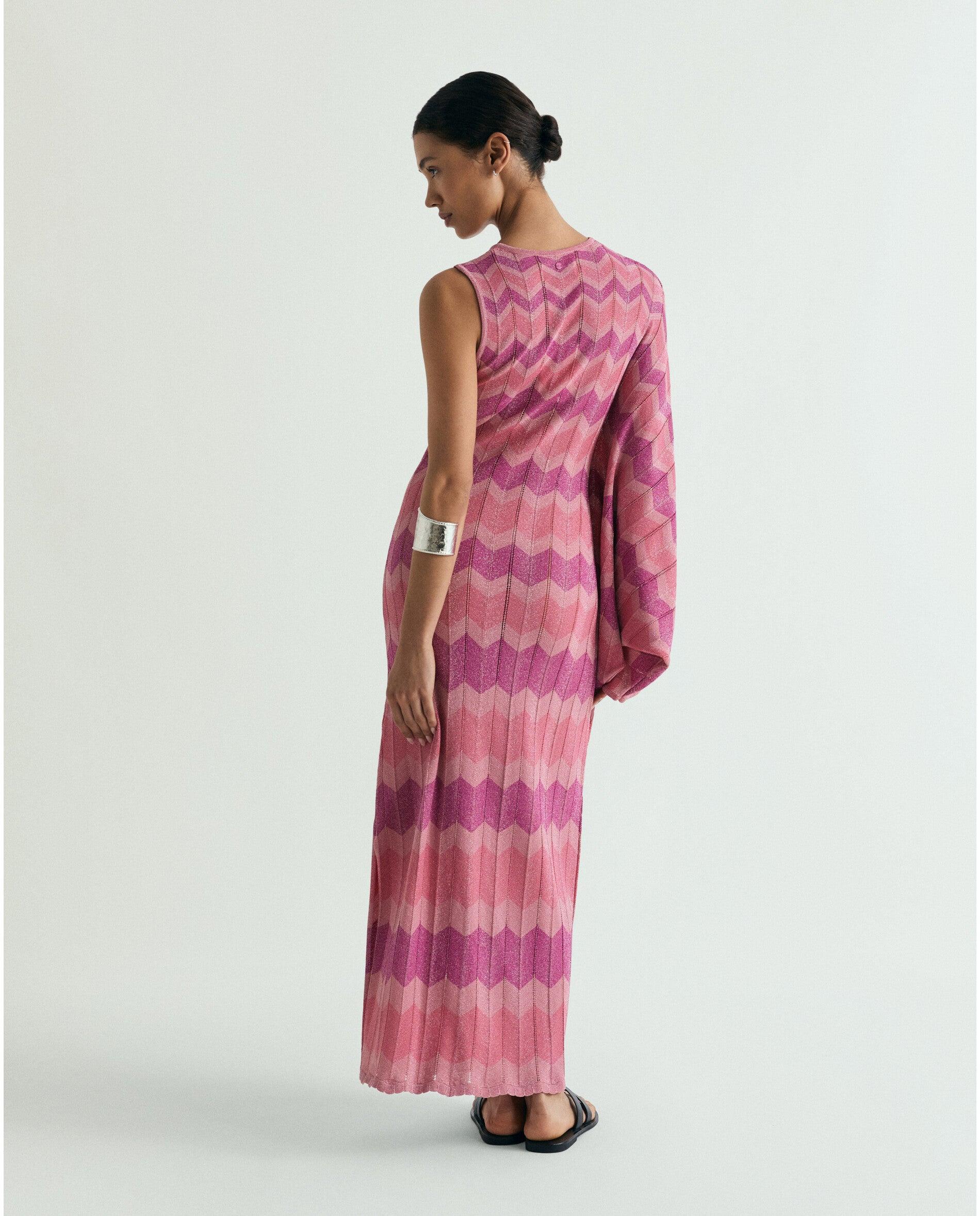 Vestido de Malha Midi com Estampado em Zigzag Rosa-3