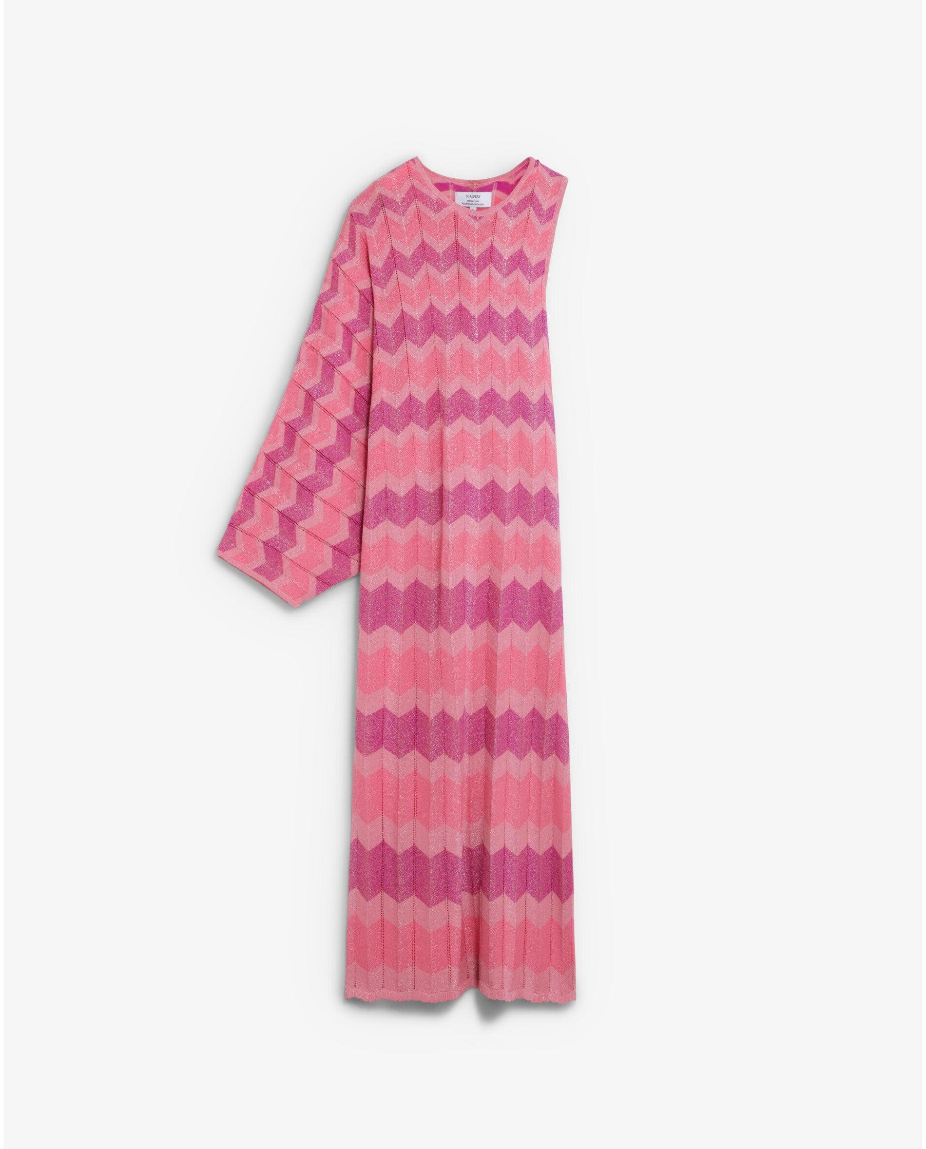 Vestido de Malha Midi com Estampado em Zigzag Rosa-4